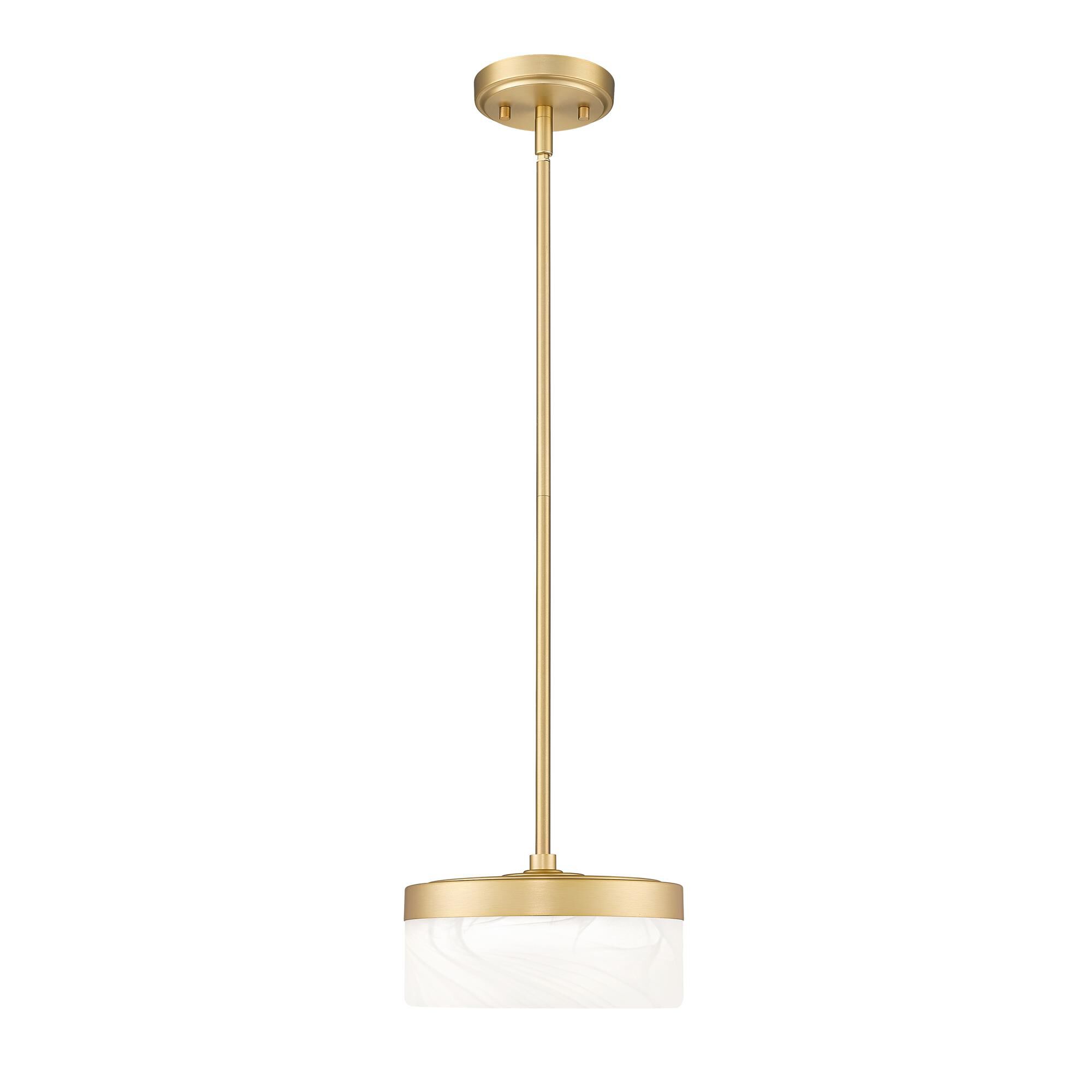 Shown in Modern Gold finish and Feathered White glass