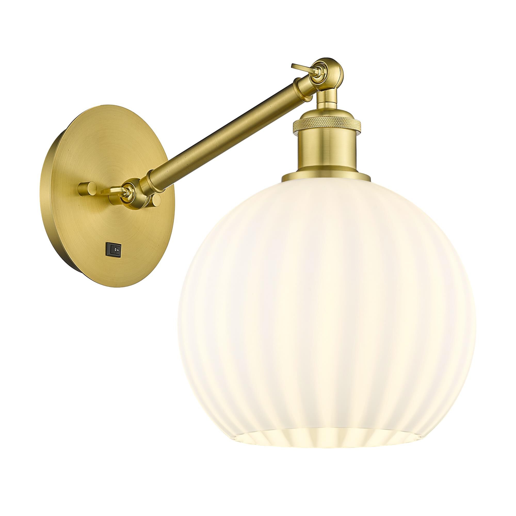 Shown in Satin Gold finish and White Venetian glass