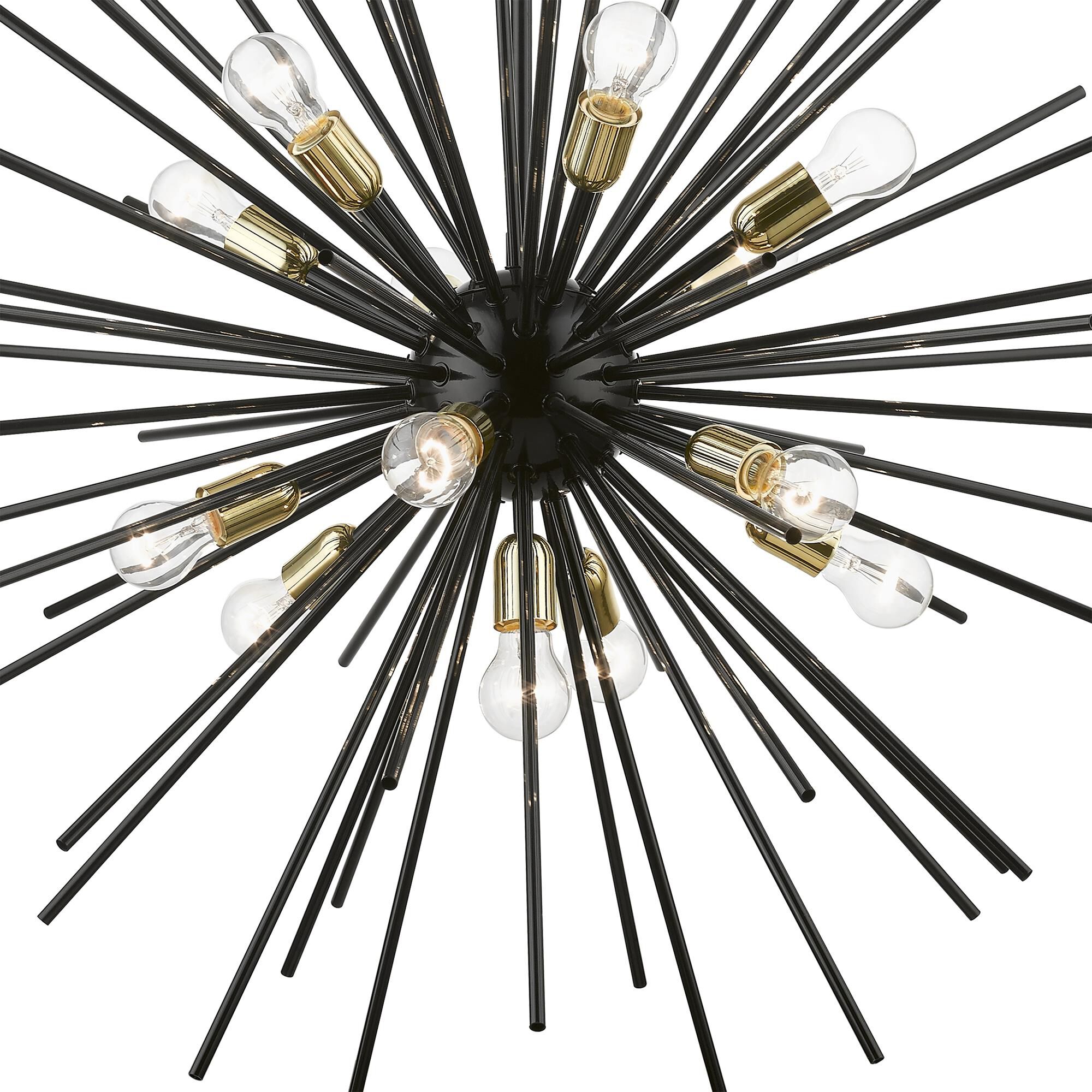 Shown in Shiny Black with Polished Brass Accents finish and Iron Pipe Rods shade