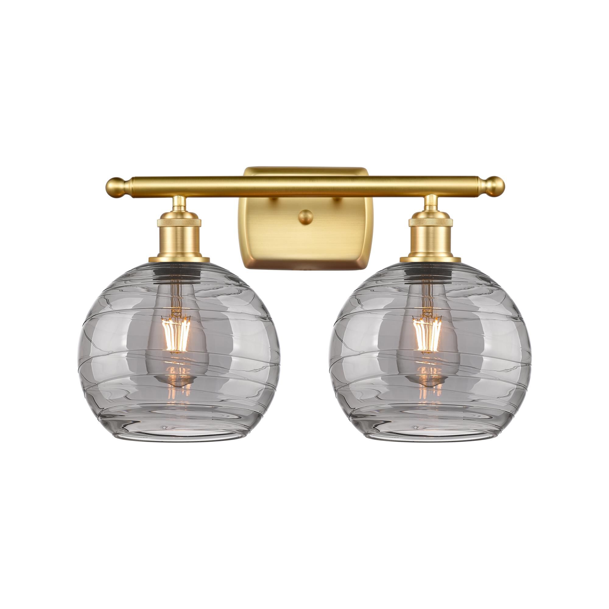 Shown in Satin Gold finish and Light Smoke Deco Swirl glass