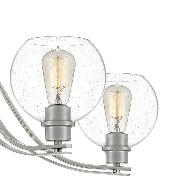 Shown in Brushed Nickel finish and Clear Seedy Glass, Clear Glass, Etched  With White Inside Glass shade