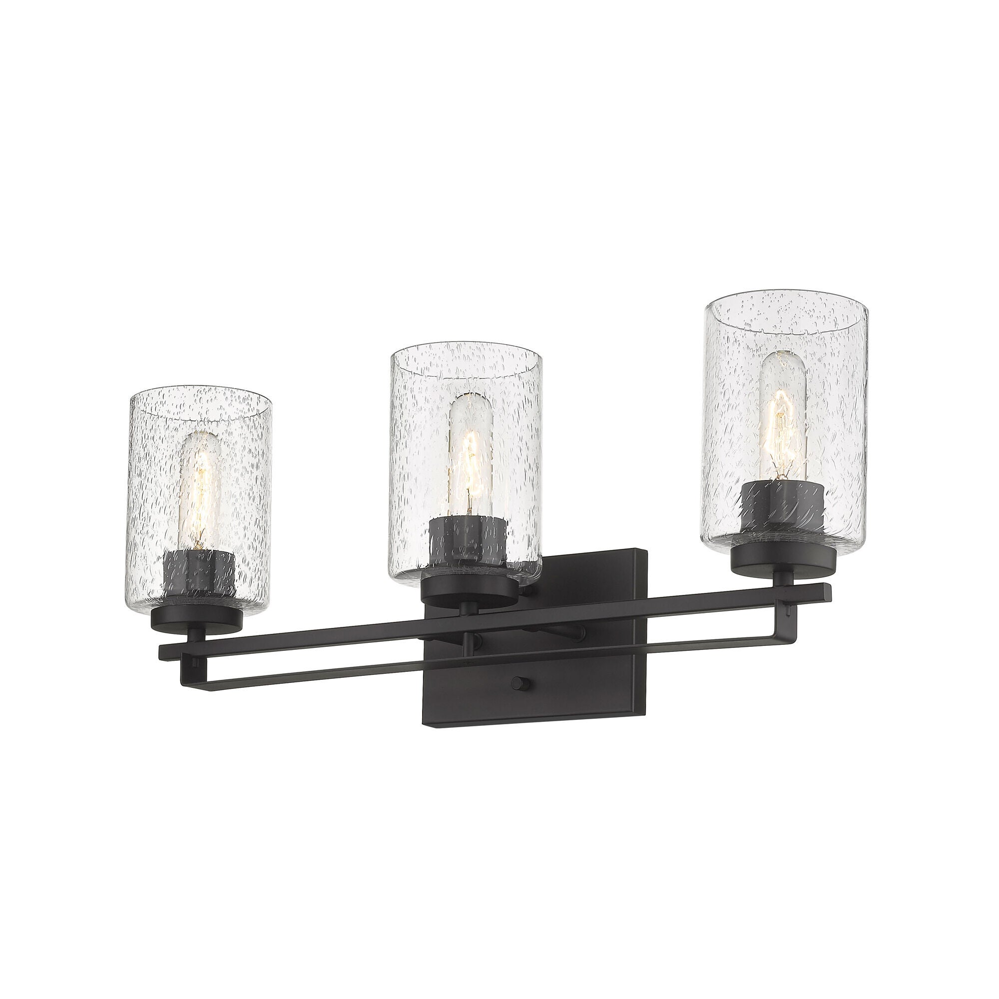 Shown in Oil-Rubbed Bronze finish and Clear glass and Clear, Seeded Cylindrical Glass s shade