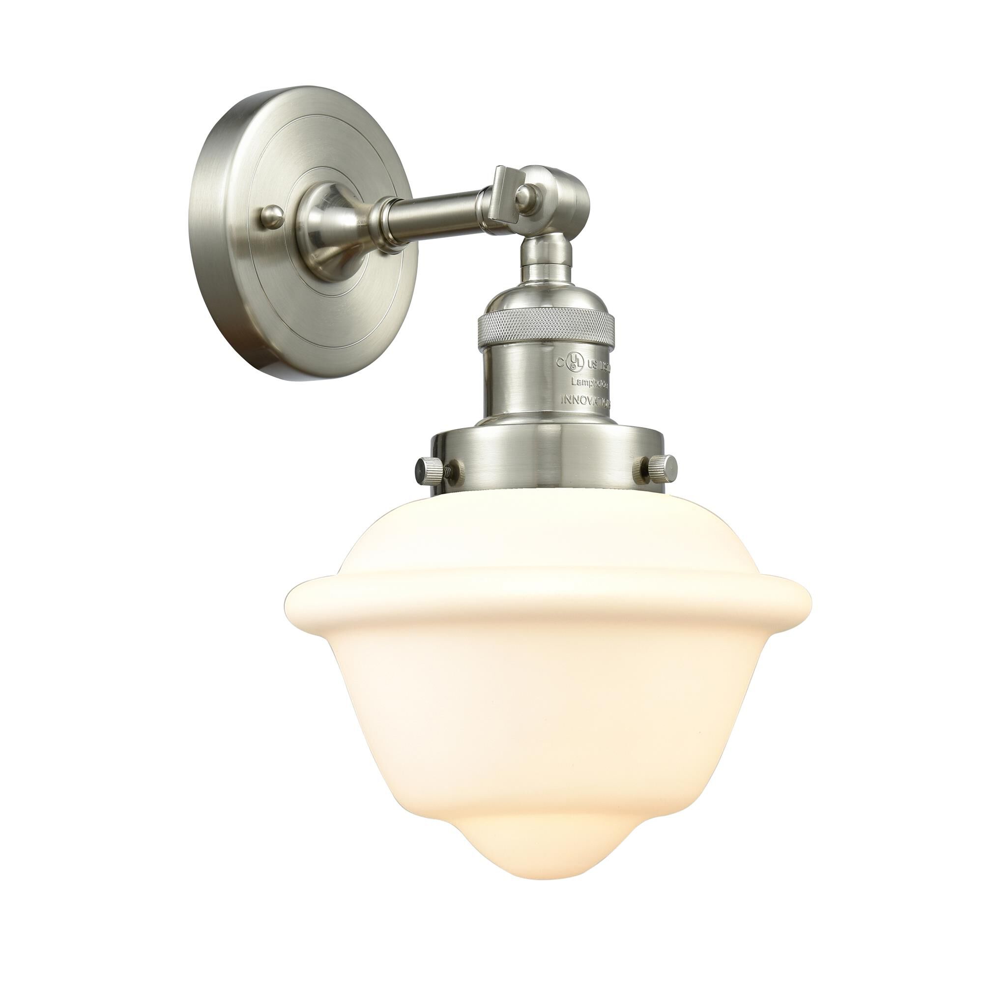 Shown in Brushed Satin Nickel finish and Matte White Cased glass