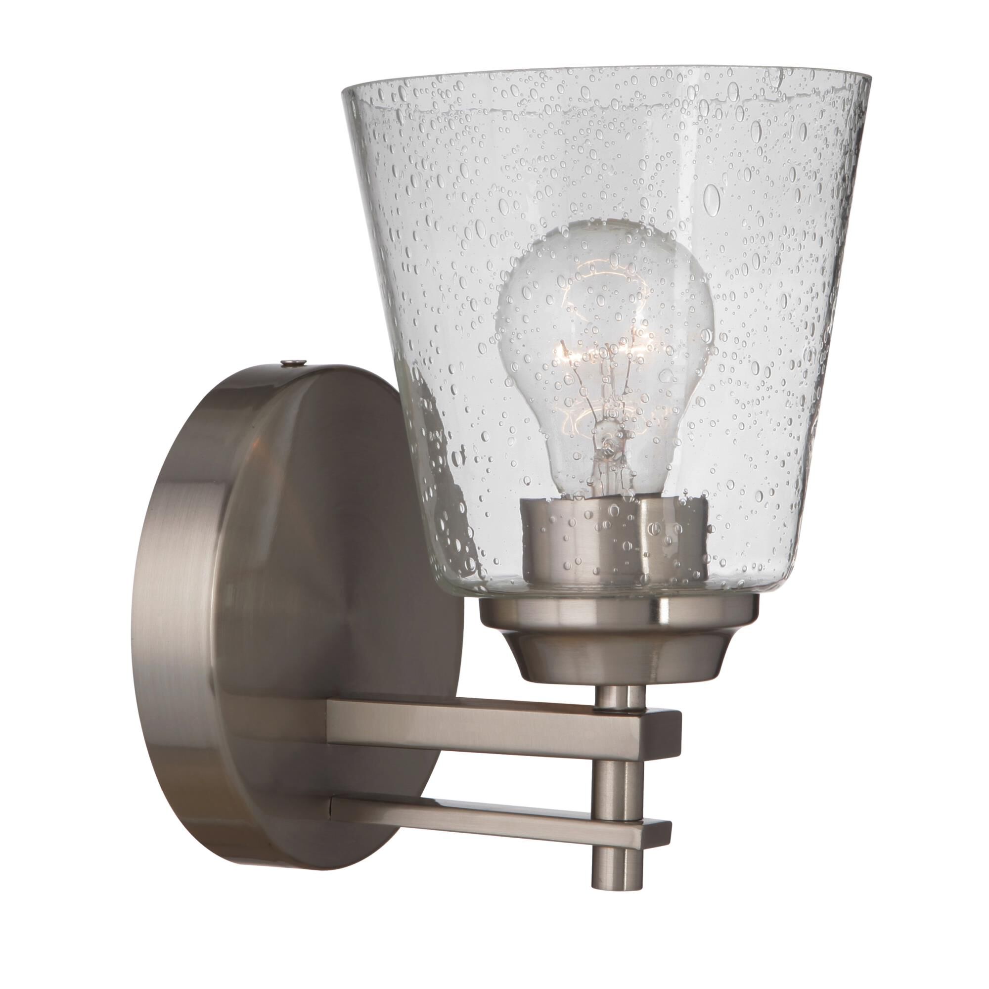 Shown in Brushed Polished Nickel finish and Clear Seeded glass and Glass shade