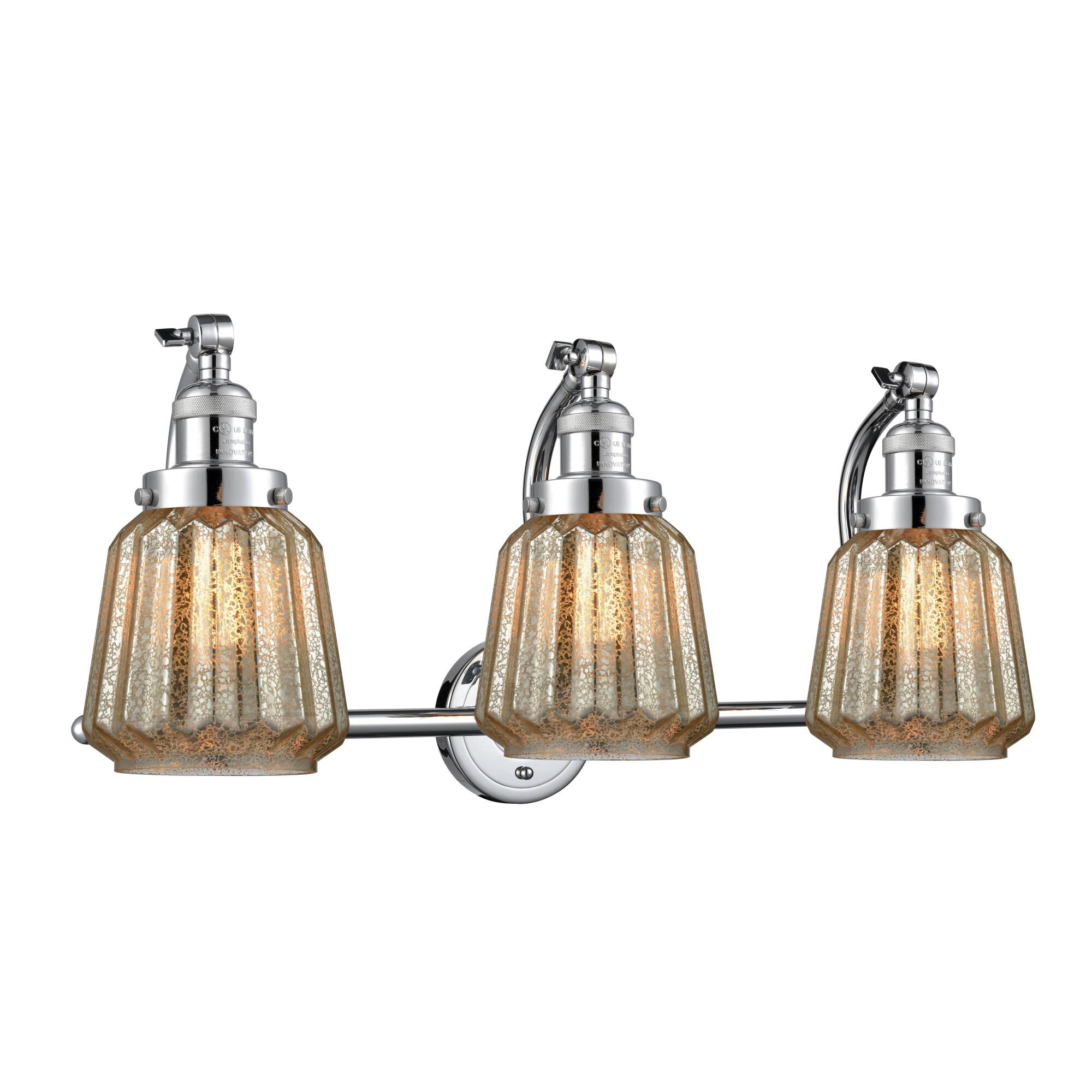 Shown in Polished Chrome finish and Mercury Plated glass