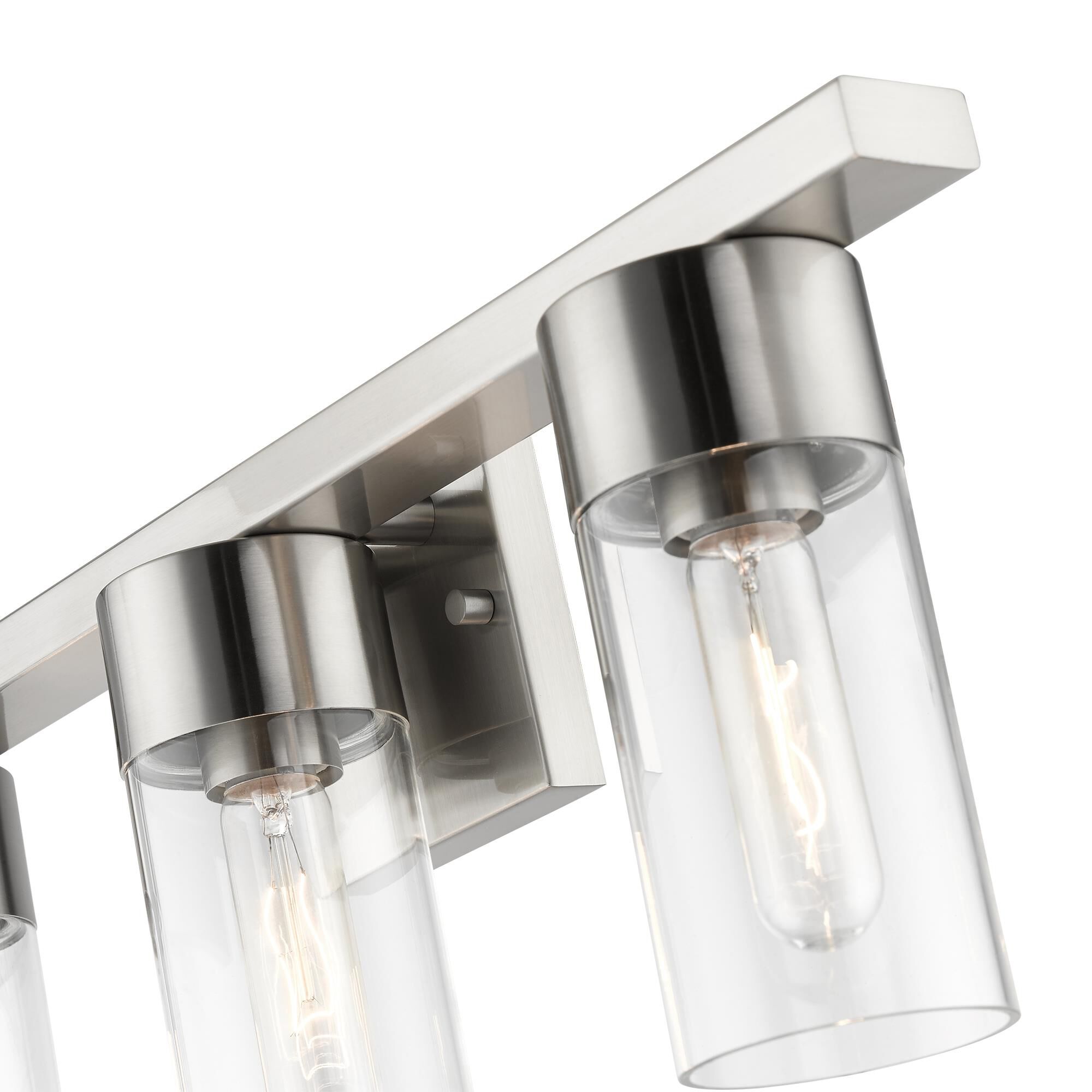 Shown in Brushed Nickel finish and Clear glass