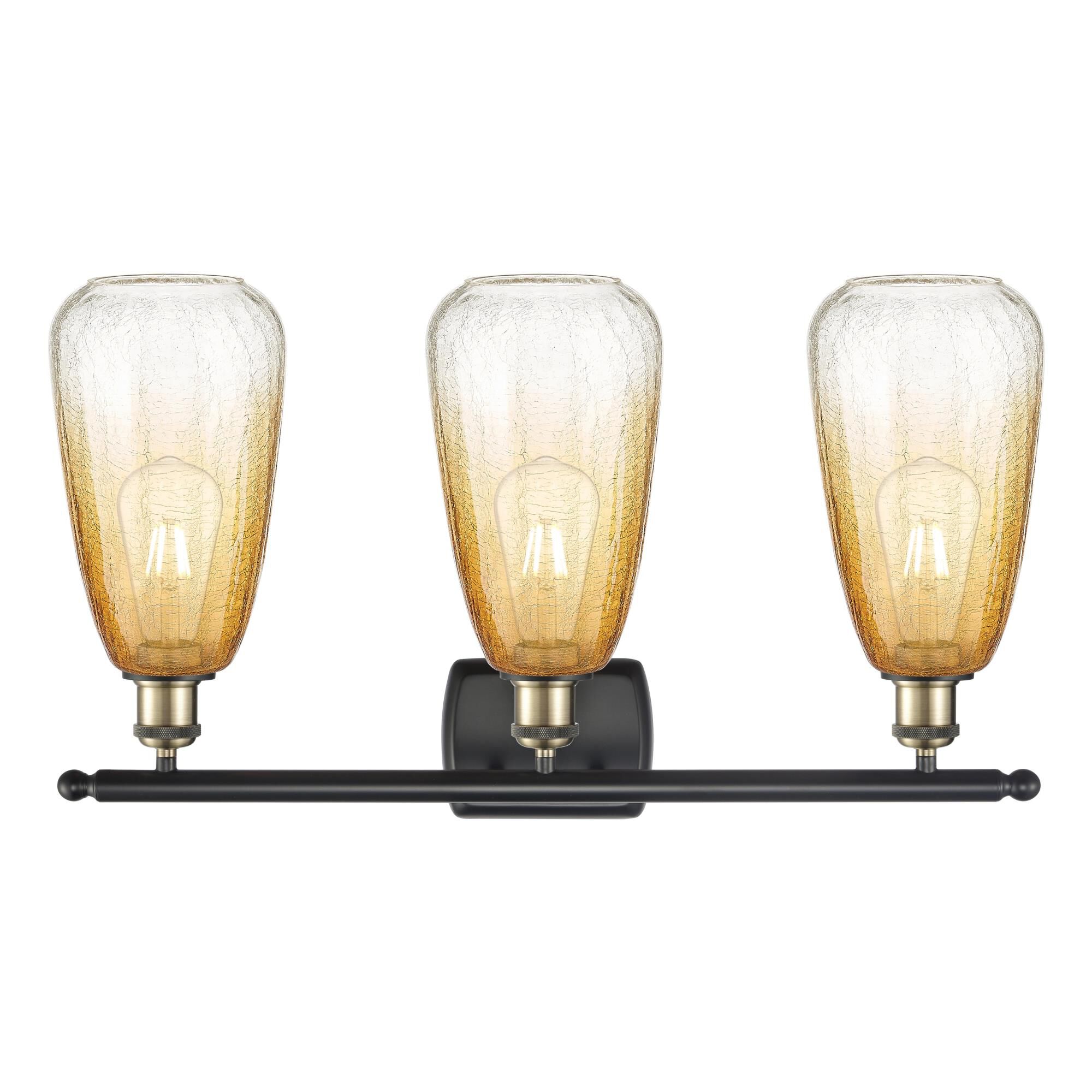 Shown in Black Antique Brass finish and Amber glass