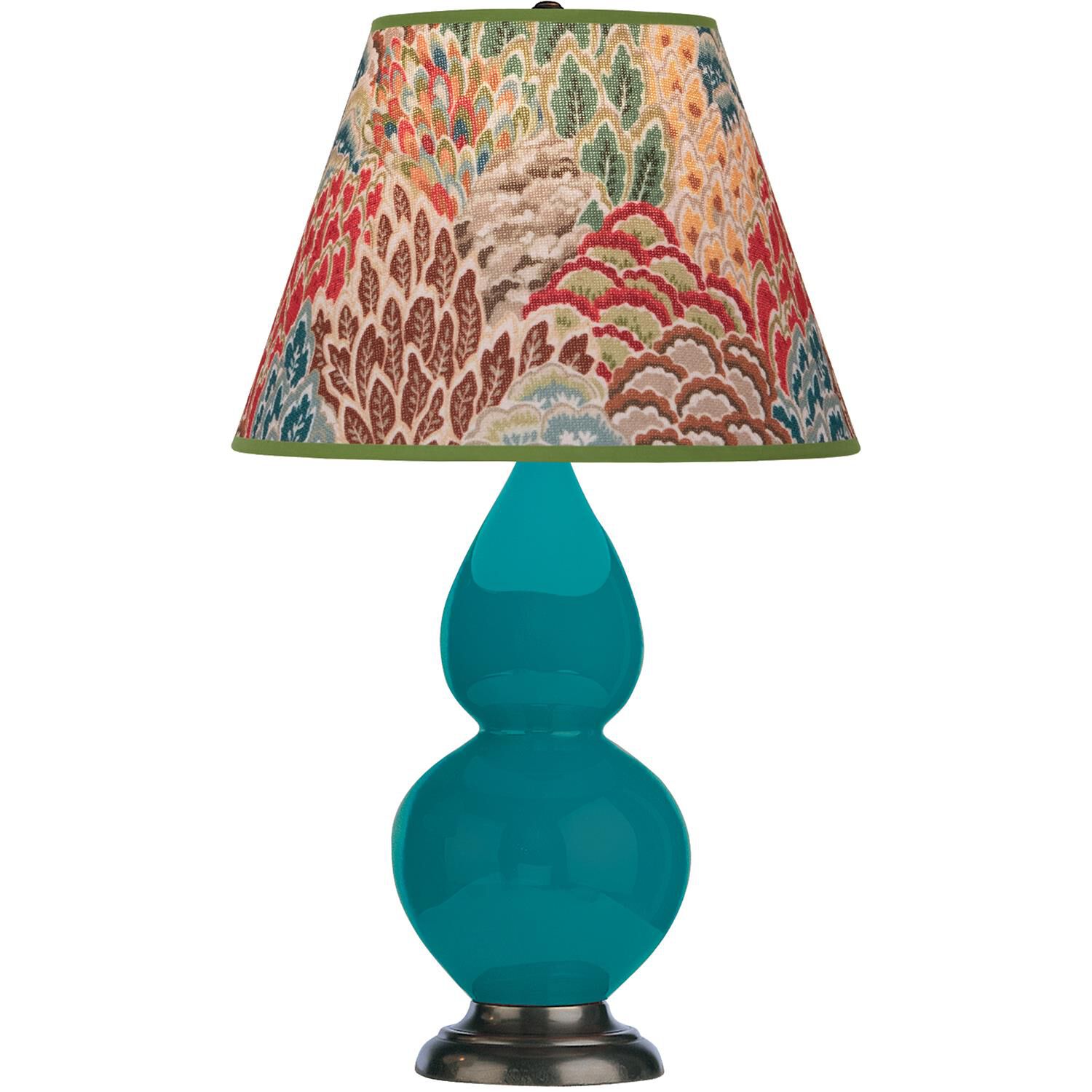 Shown in Peacock finish and Fall Floral shade and Deep Patina Bronze accent