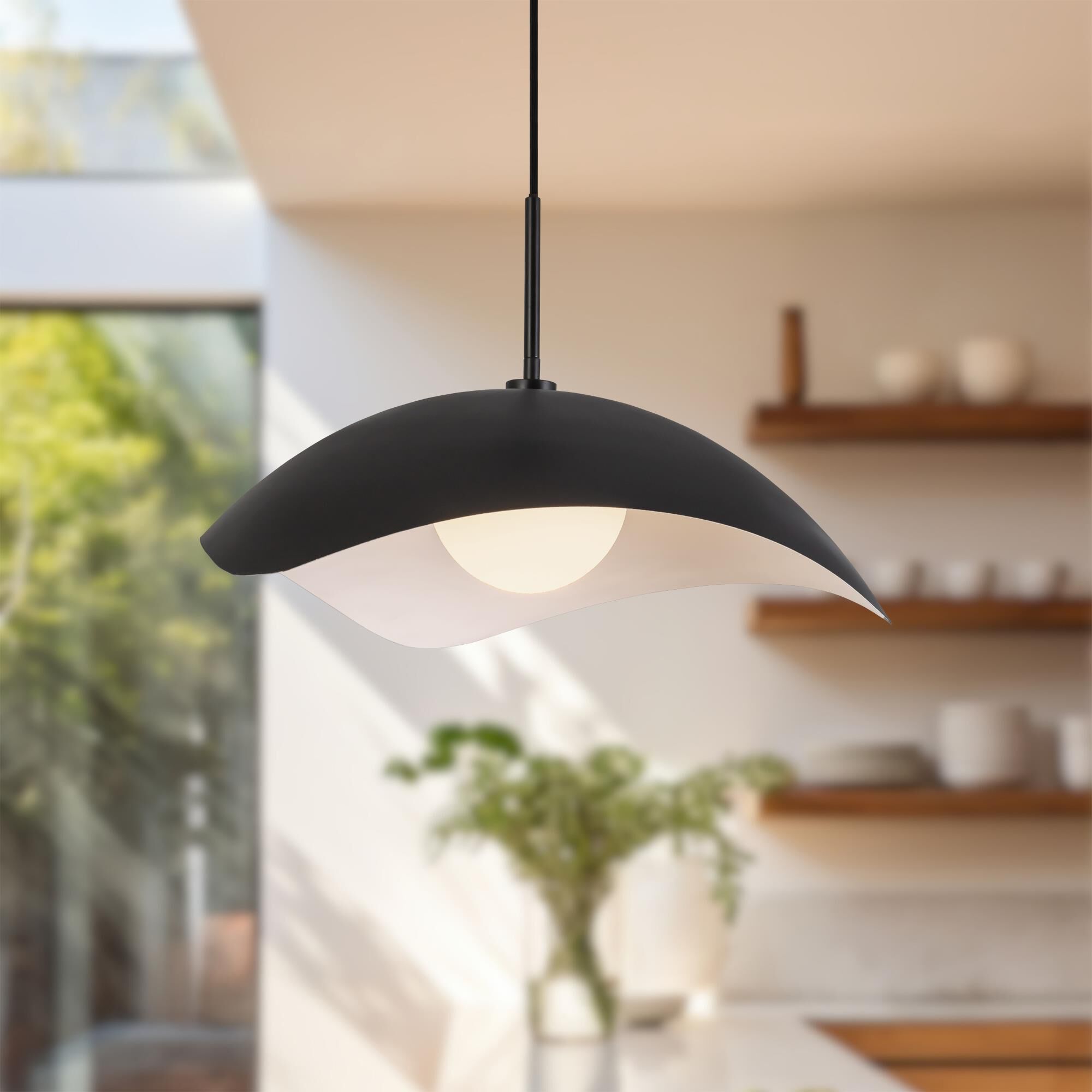 Shown in Black finish and Opal glass
