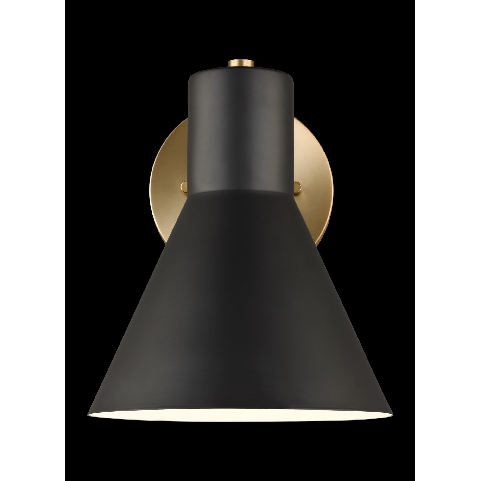 Shown in Satin Brass finish and Black Steel Shade glass and Black Steel shade