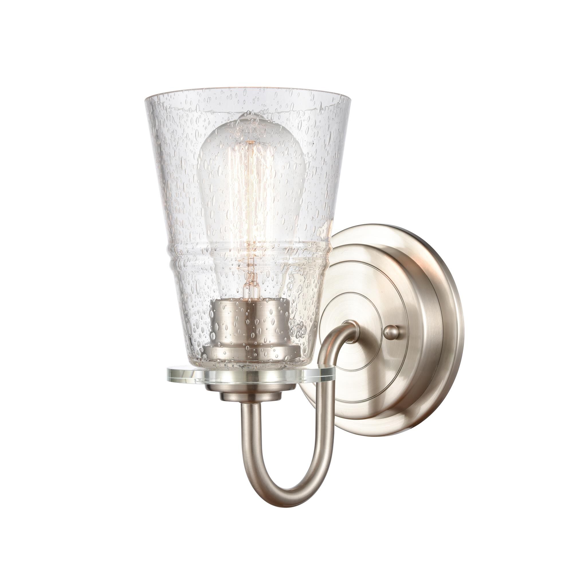 Shown in Satin Nickel finish and Seedy Scarlett glass