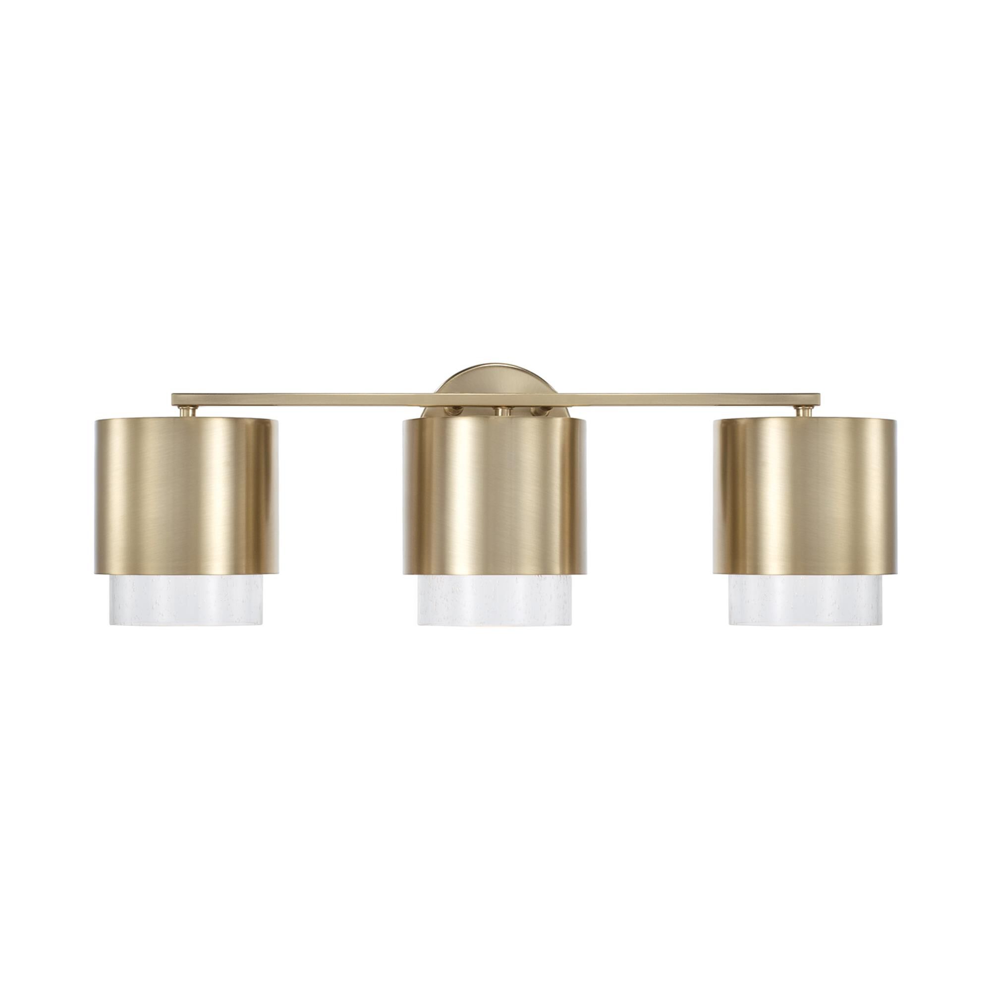 Shown in Matte Brass finish and Clear Seeded glass and Metal shade
