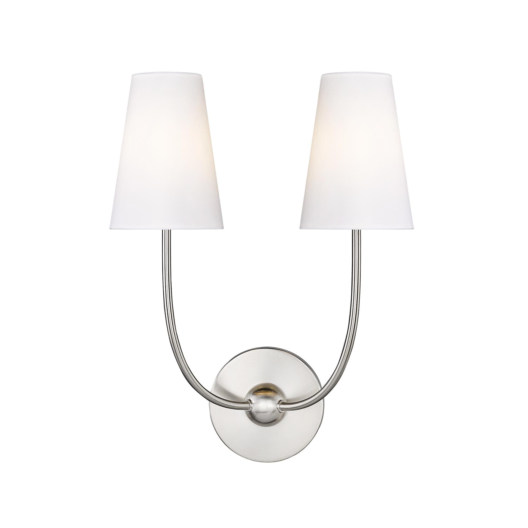 Shown in Brushed Nickel finish and White glass