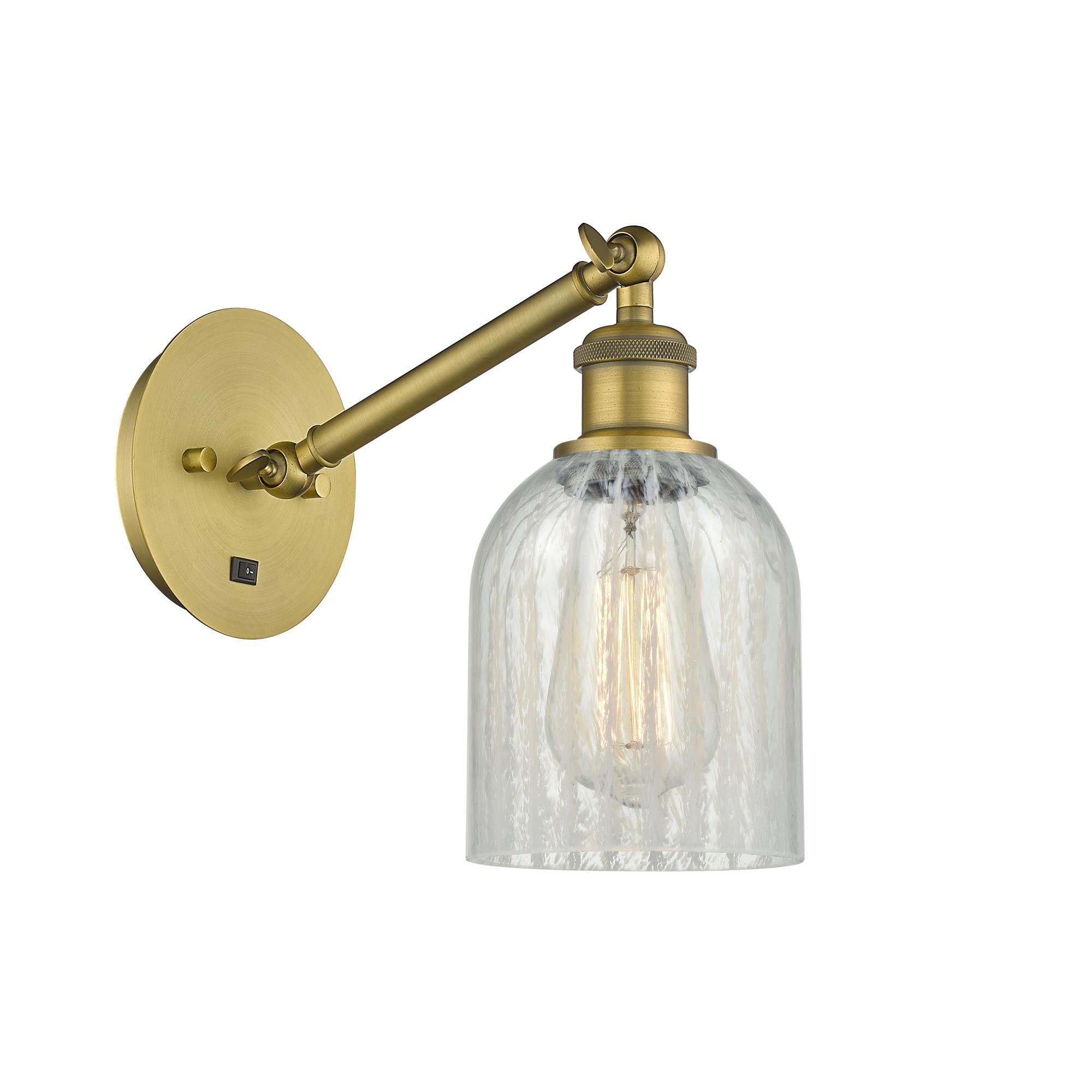 Shown in Brushed Brass finish and Mouchette Caledonia glass