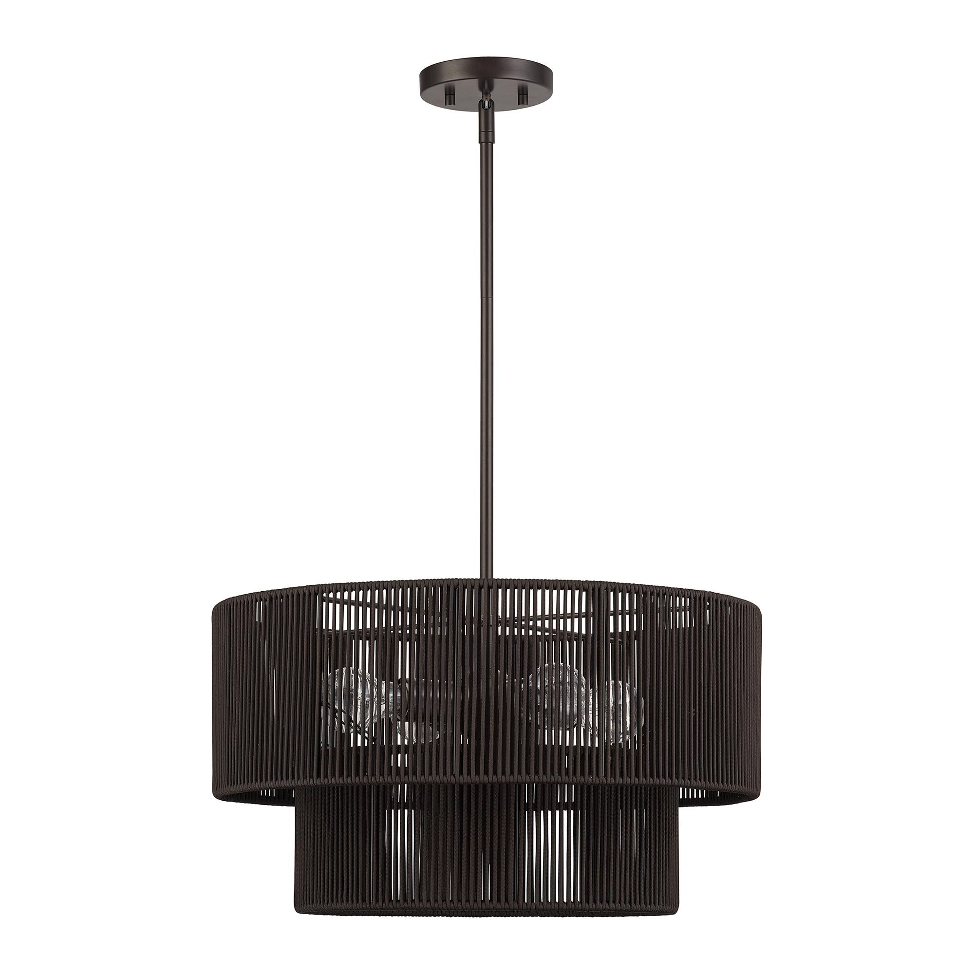 Shown in English Bronze finish and Hand-Woven Dark Chocolate Color Polyester Rope shade