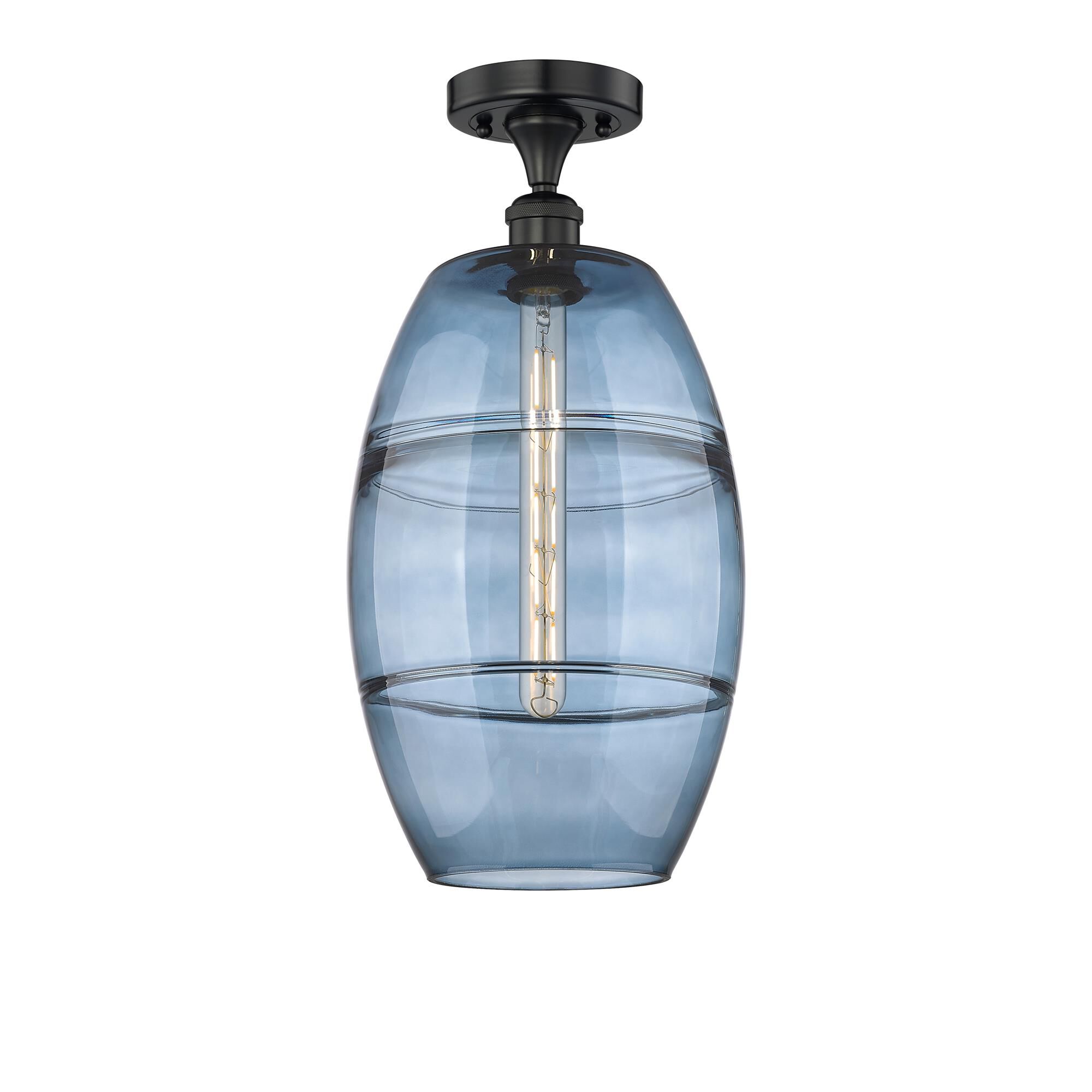 Shown in Matte Black finish and Princess Blue glass