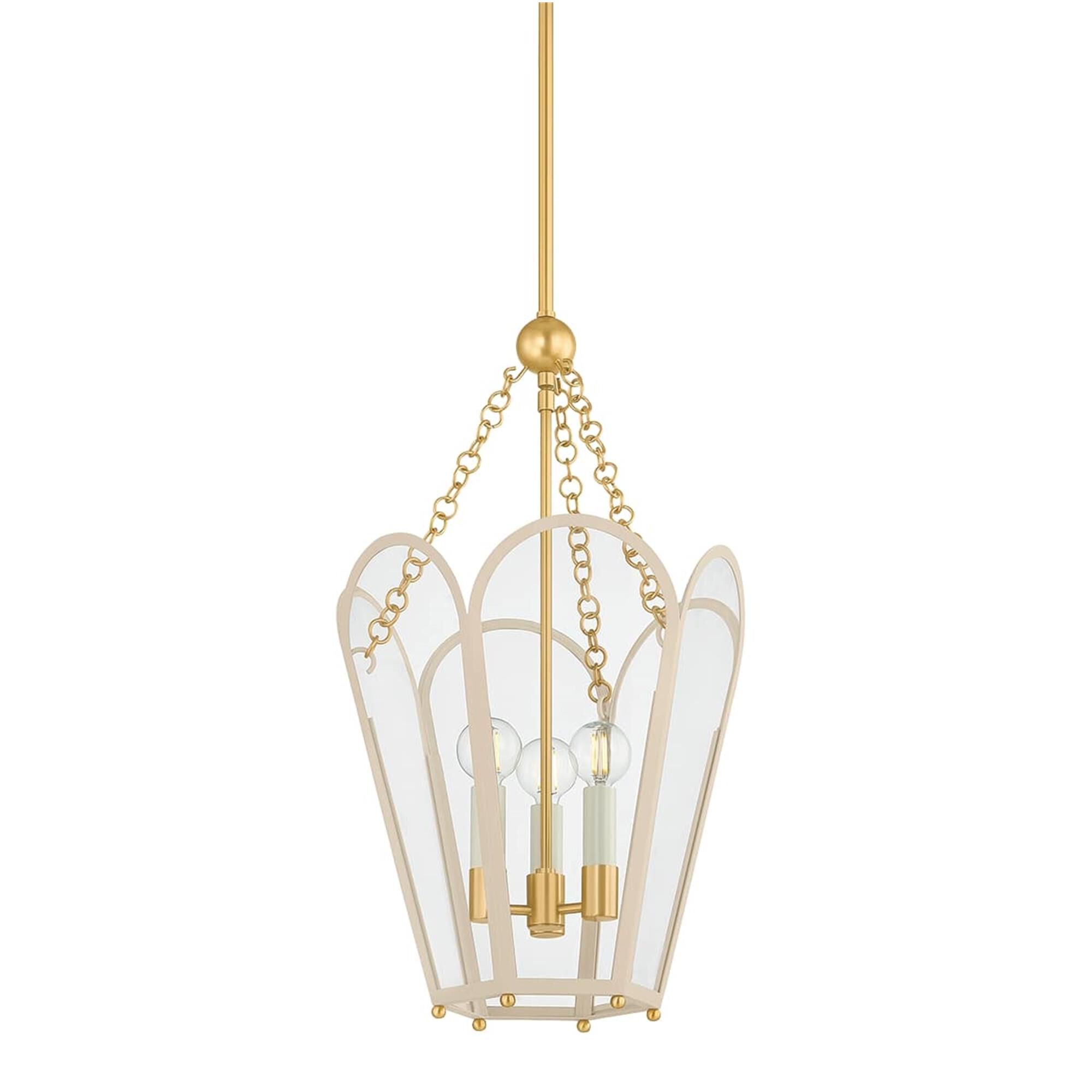 Shown in Aged Brass and Soft Bisque finish and Clear glass