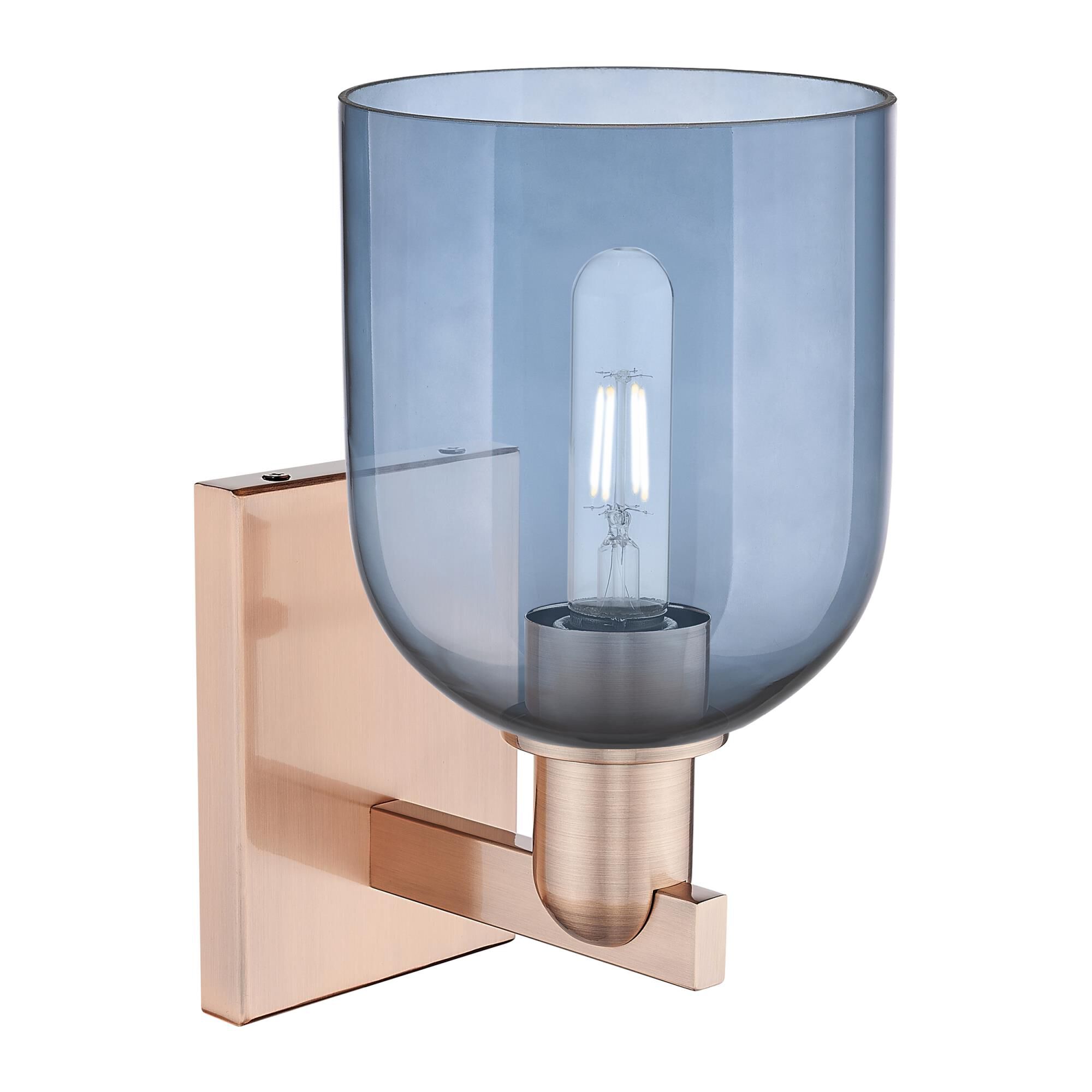 Shown in Antique Copper finish and Blue glass