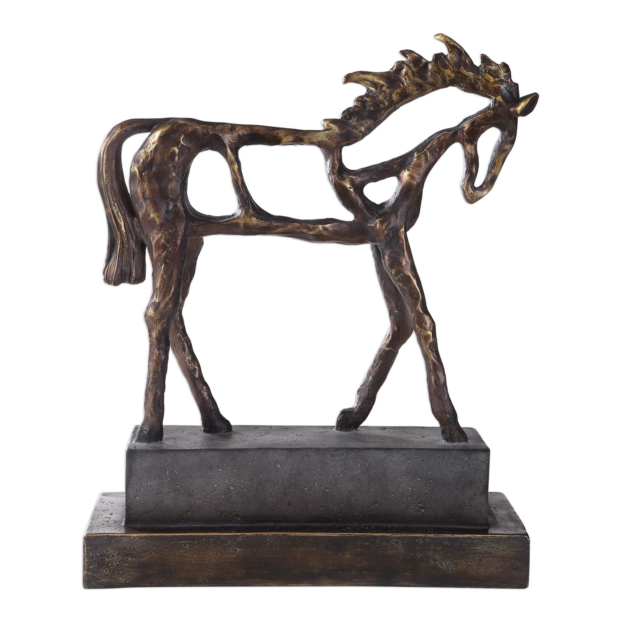 Shown in Heavily Textured Horse Sculpture Finished In A Heavily Antiqued Bronze With Dark Brown Glaze Standin finish