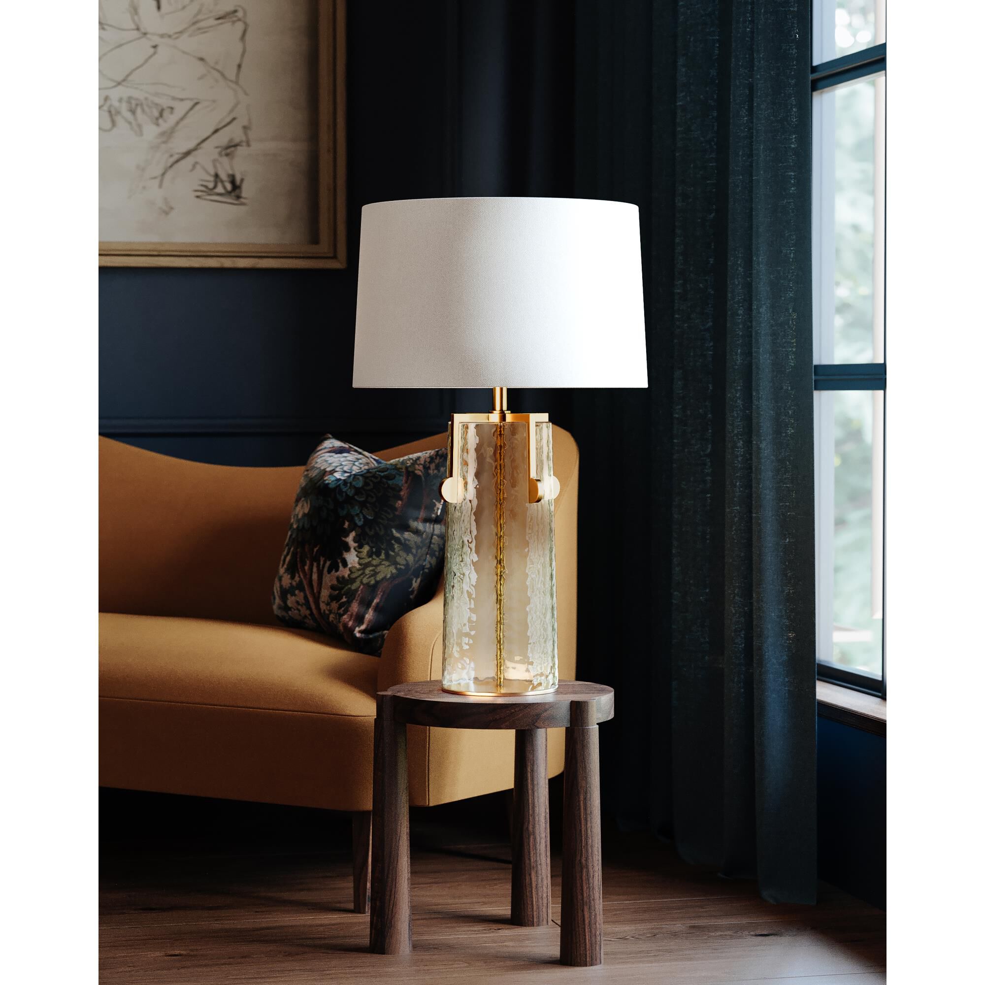 Shown in Aged Brass finish and White shade