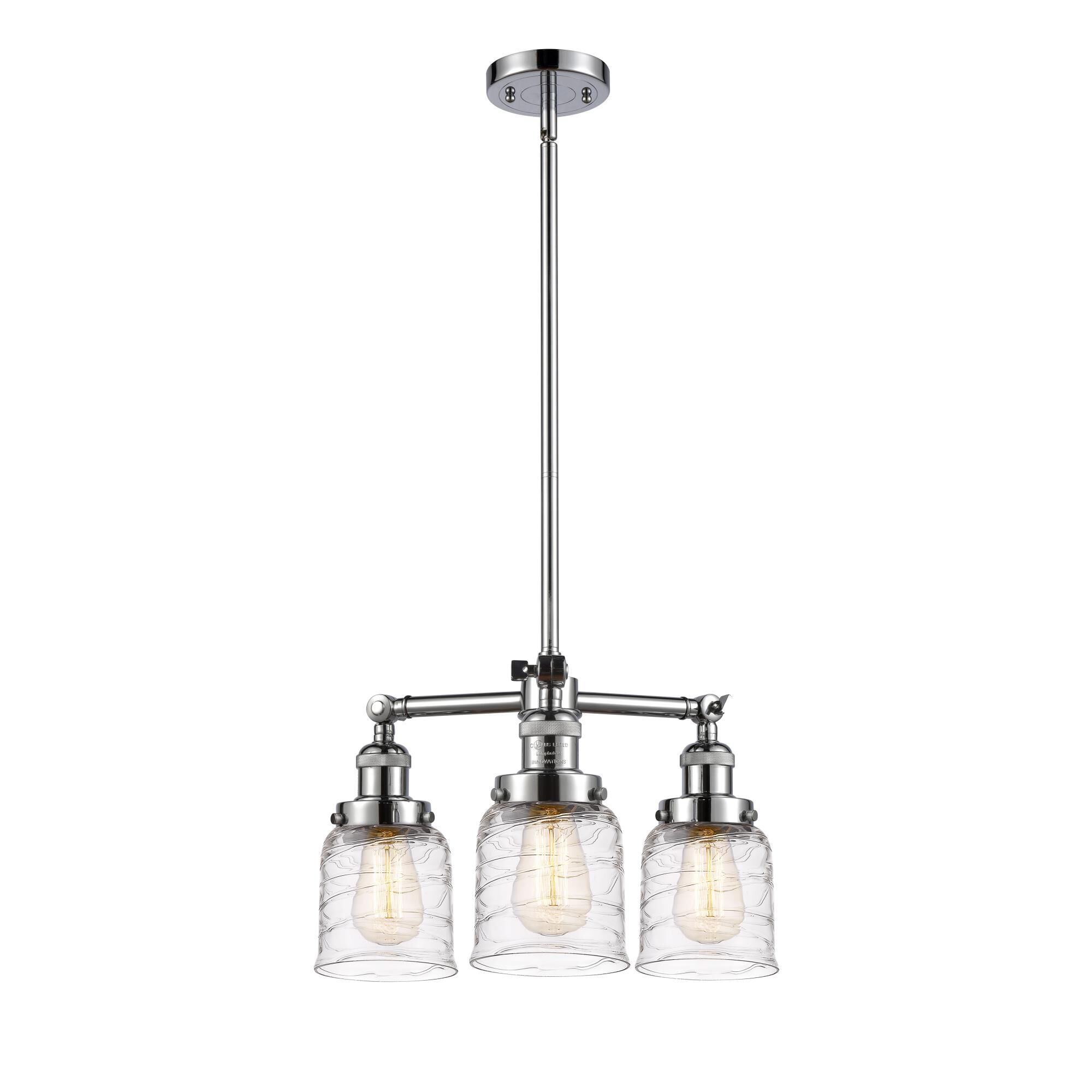 Shown in Polished Chrome finish and Clear Deco Swirl Small Bell glass