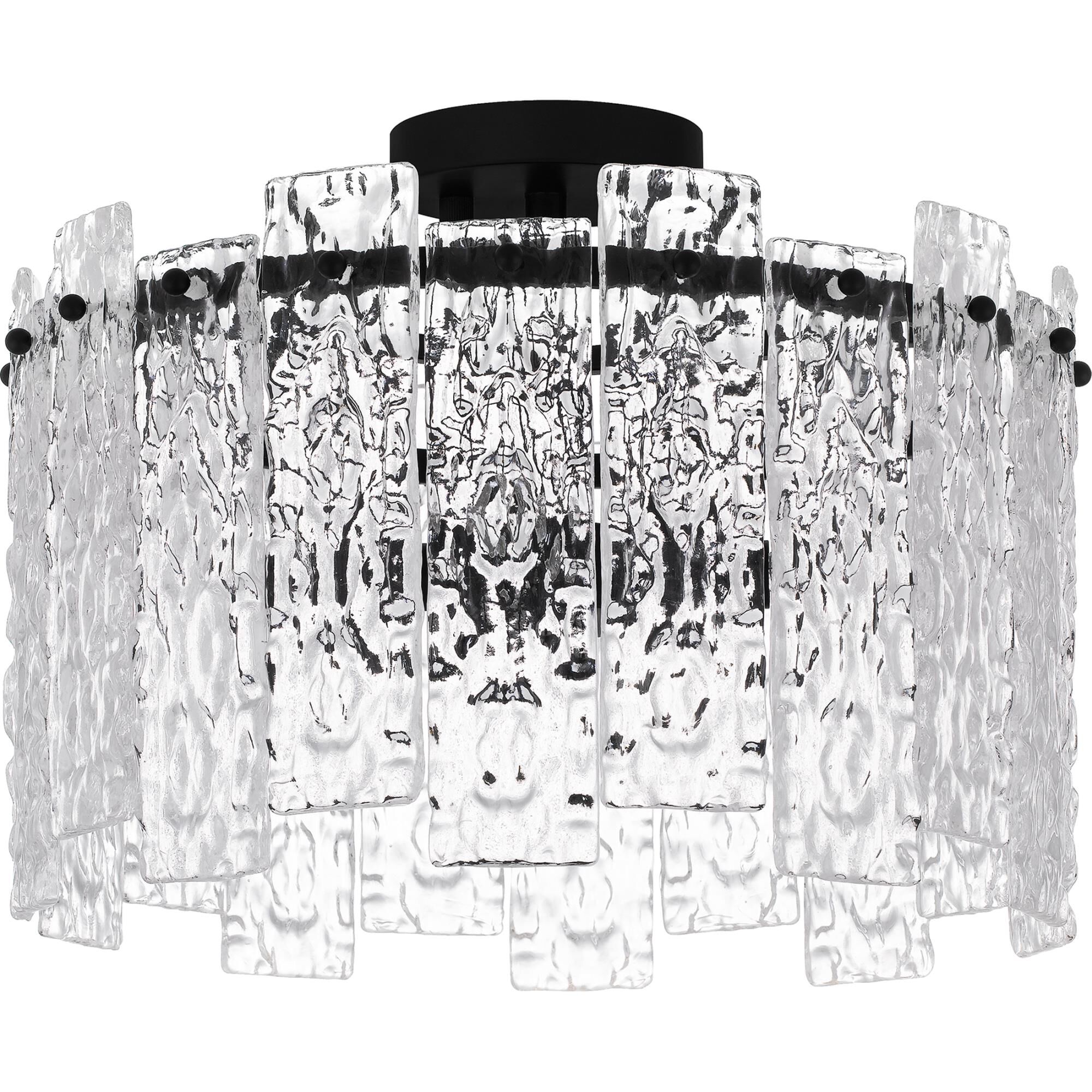 Shown in Matte Black finish and Clear Textured Glass, Textured Glass shade
