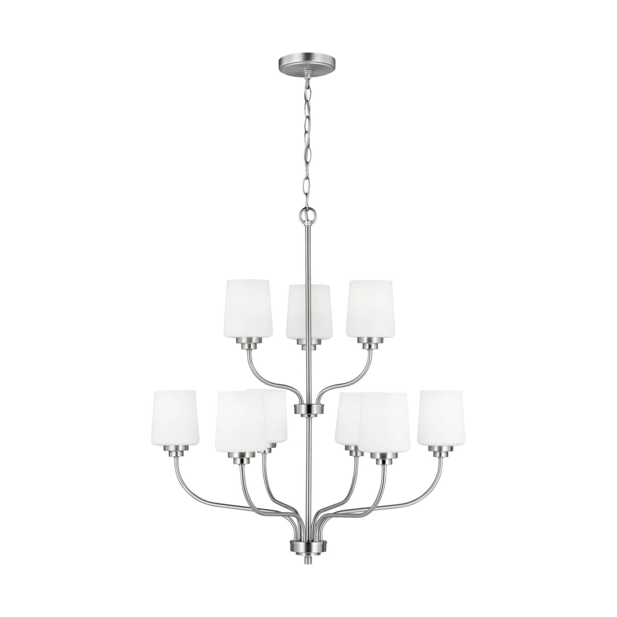 Shown in Brushed Nickel finish and Etched / White Inside glass and Etched / White Inside Glass s shade