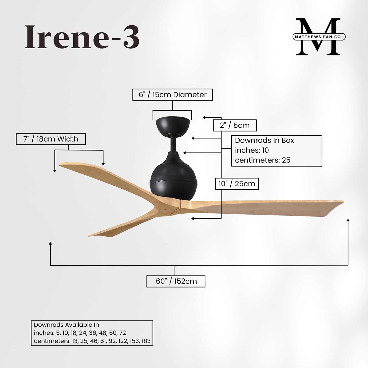 Irene 60 Inch 3 Blade Ceiling Fan by Matthews Fan Company
