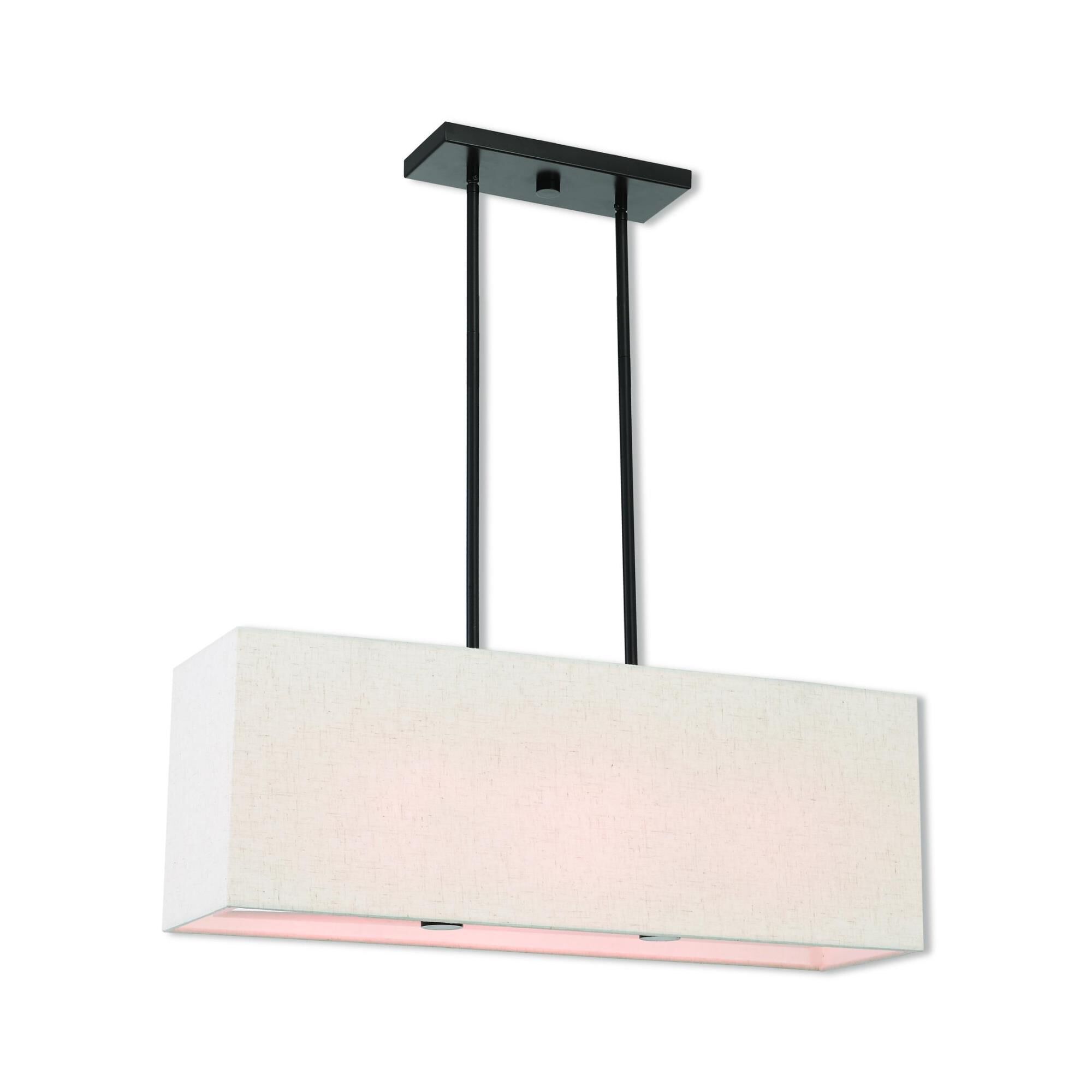 Shown in English Bronze finish and Hand Crafted Oatmeal Color Fabric Outside & White Fabric Inside Hardback shade