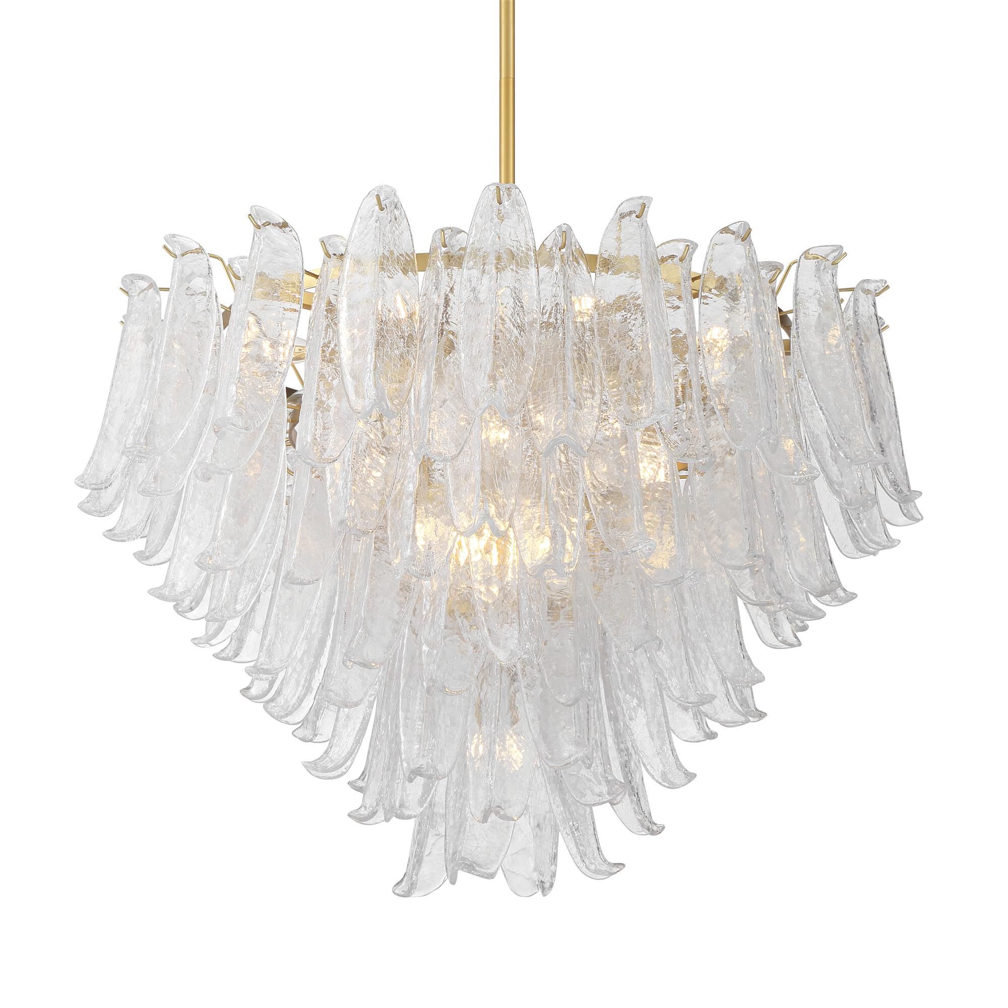 Shown in Legacy Brass finish and Clear Crackled glass