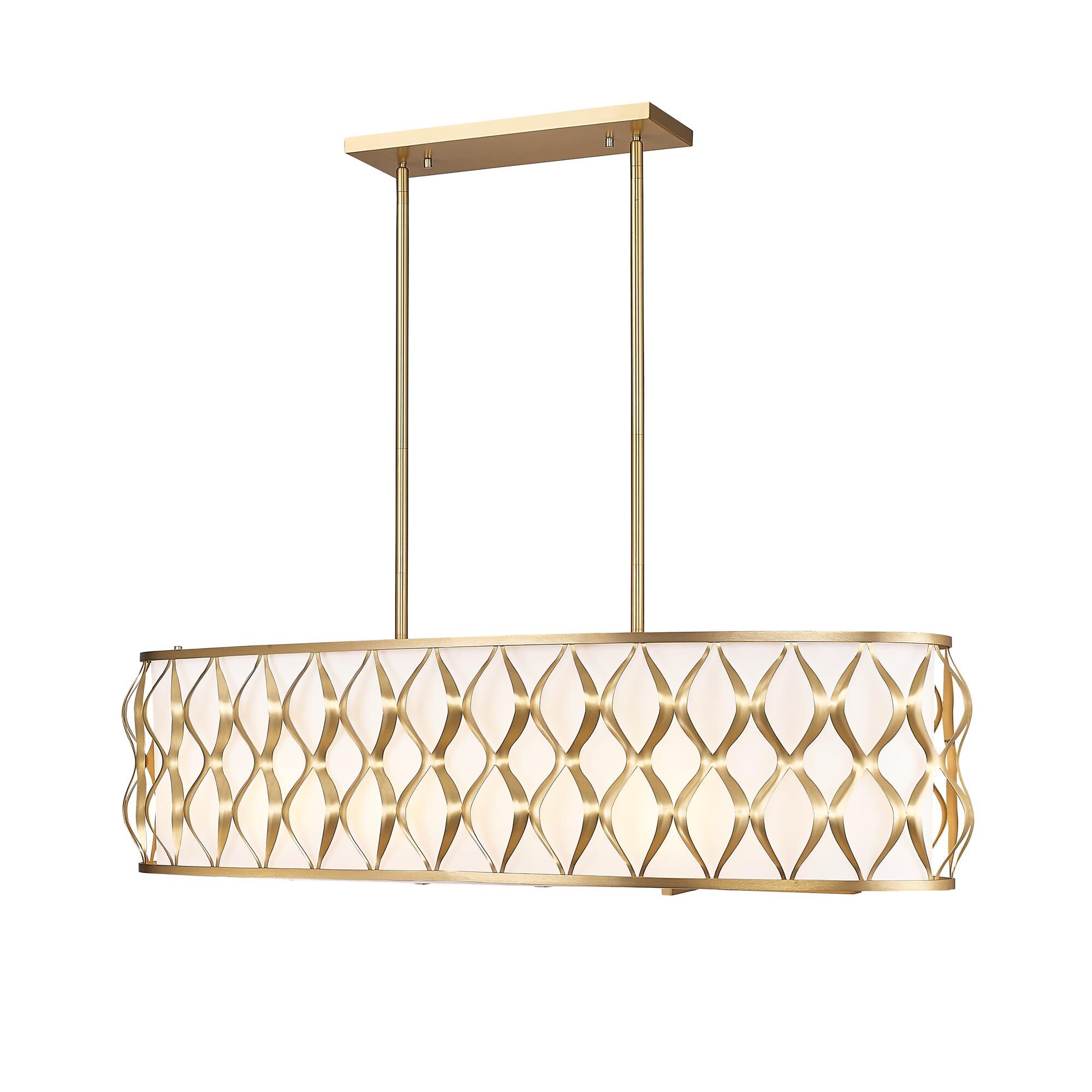 Shown in Modern Gold finish and White glass and White shade