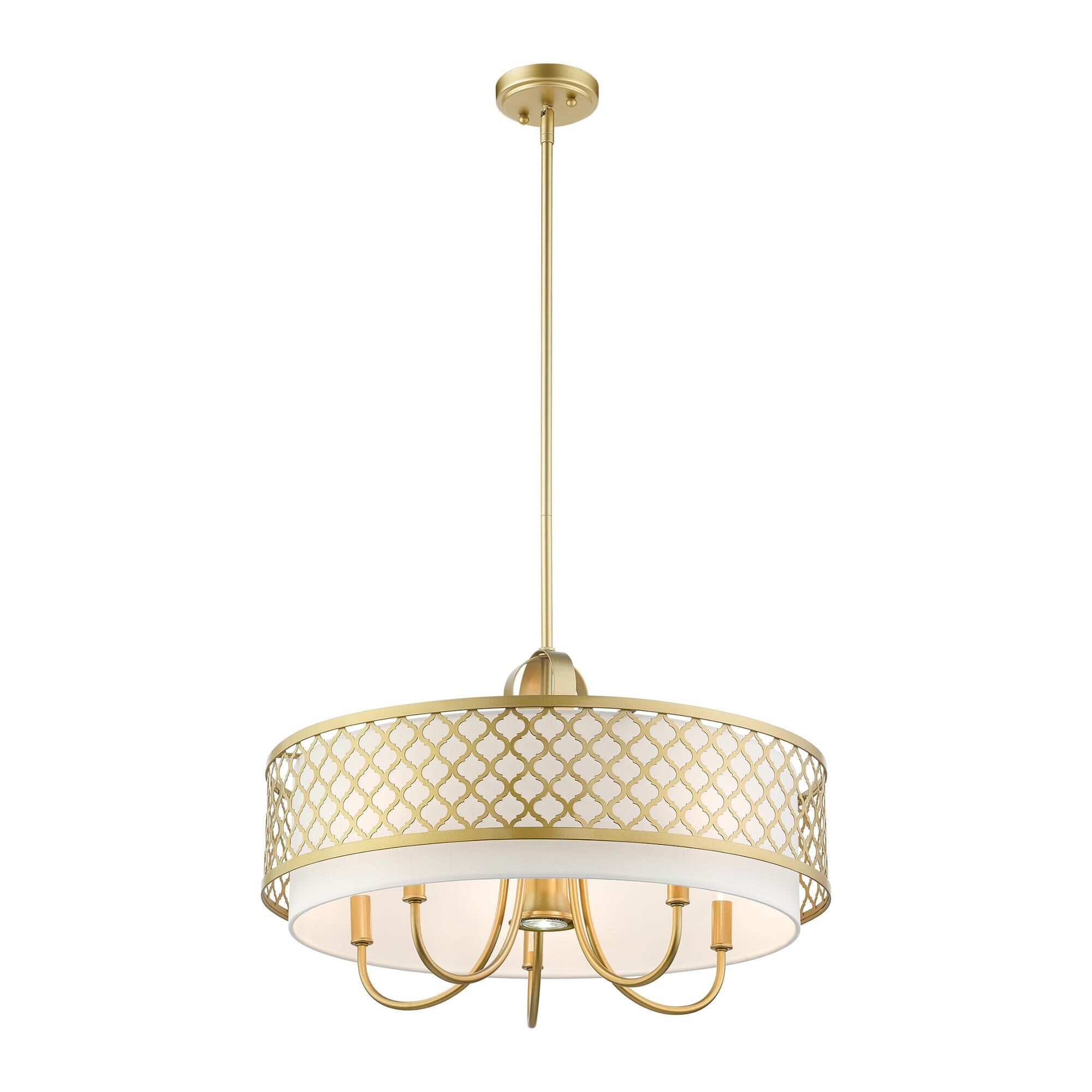 Shown in Soft Gold finish and Hand Crafted Off-White Fabric Outside & White Fabric Inside Hardback shade