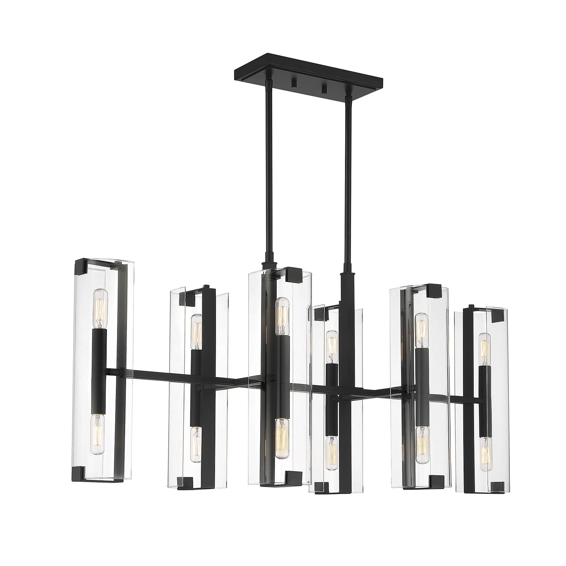 Shown in Matte Black finish and Clear glass and Glass shade