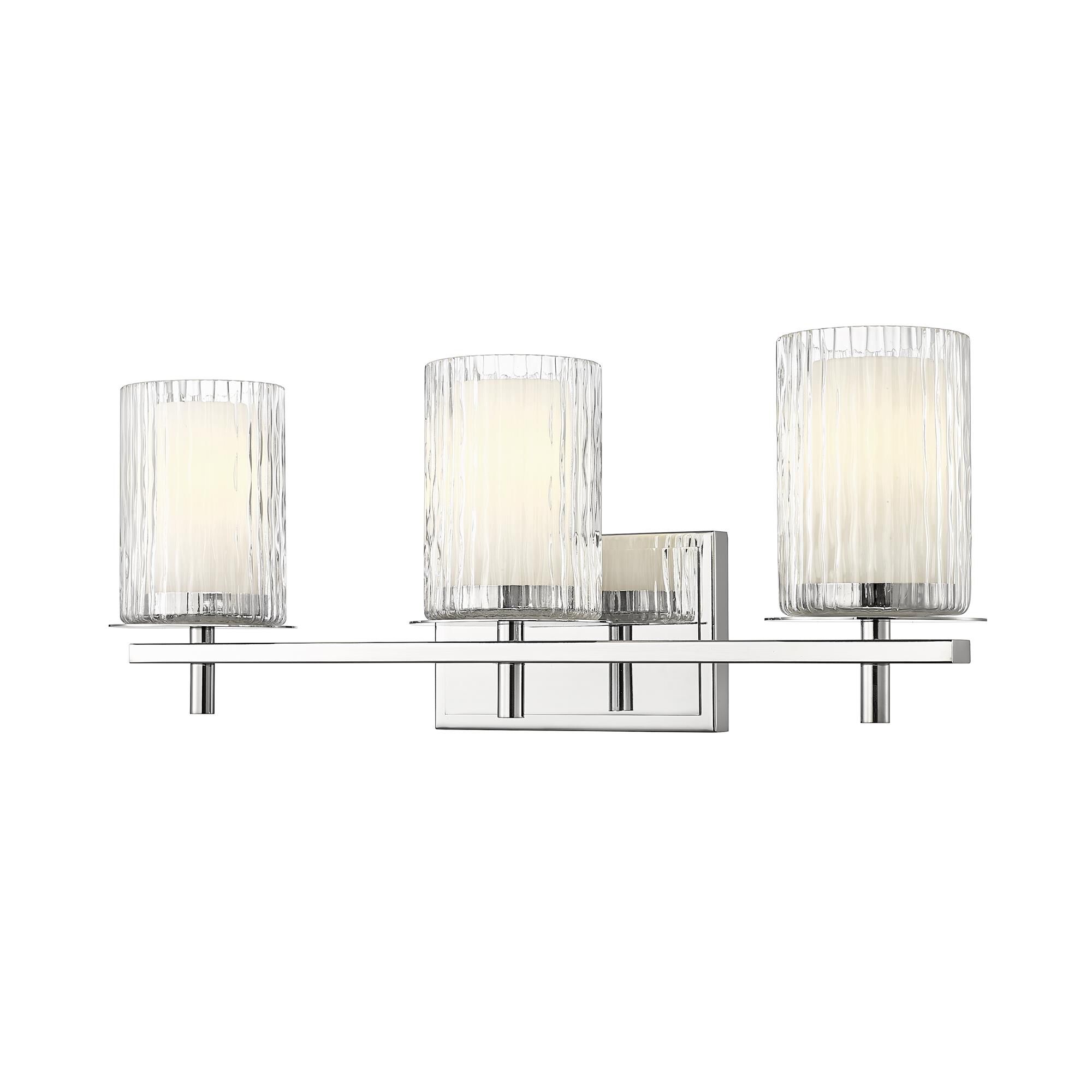 Shown in Chrome finish and Clear + Etched Opal glass and Clear + Etched Opal shade