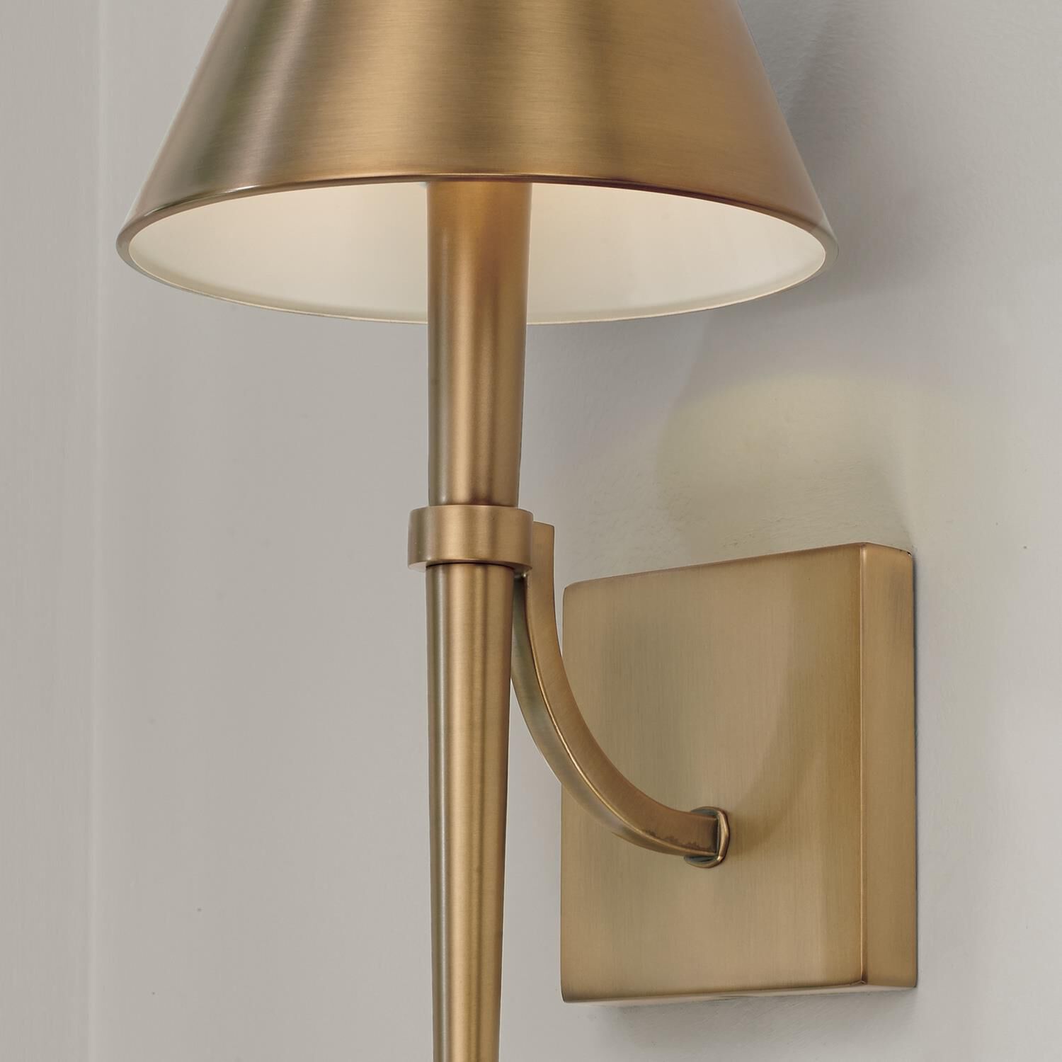 Shown in Aged Brass finish and Metal  With White Interior shade