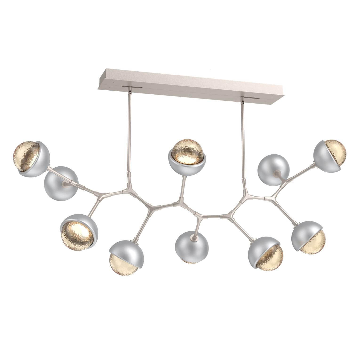 Shown in Beige Silver finish and Amber glass and Classic Silver accent