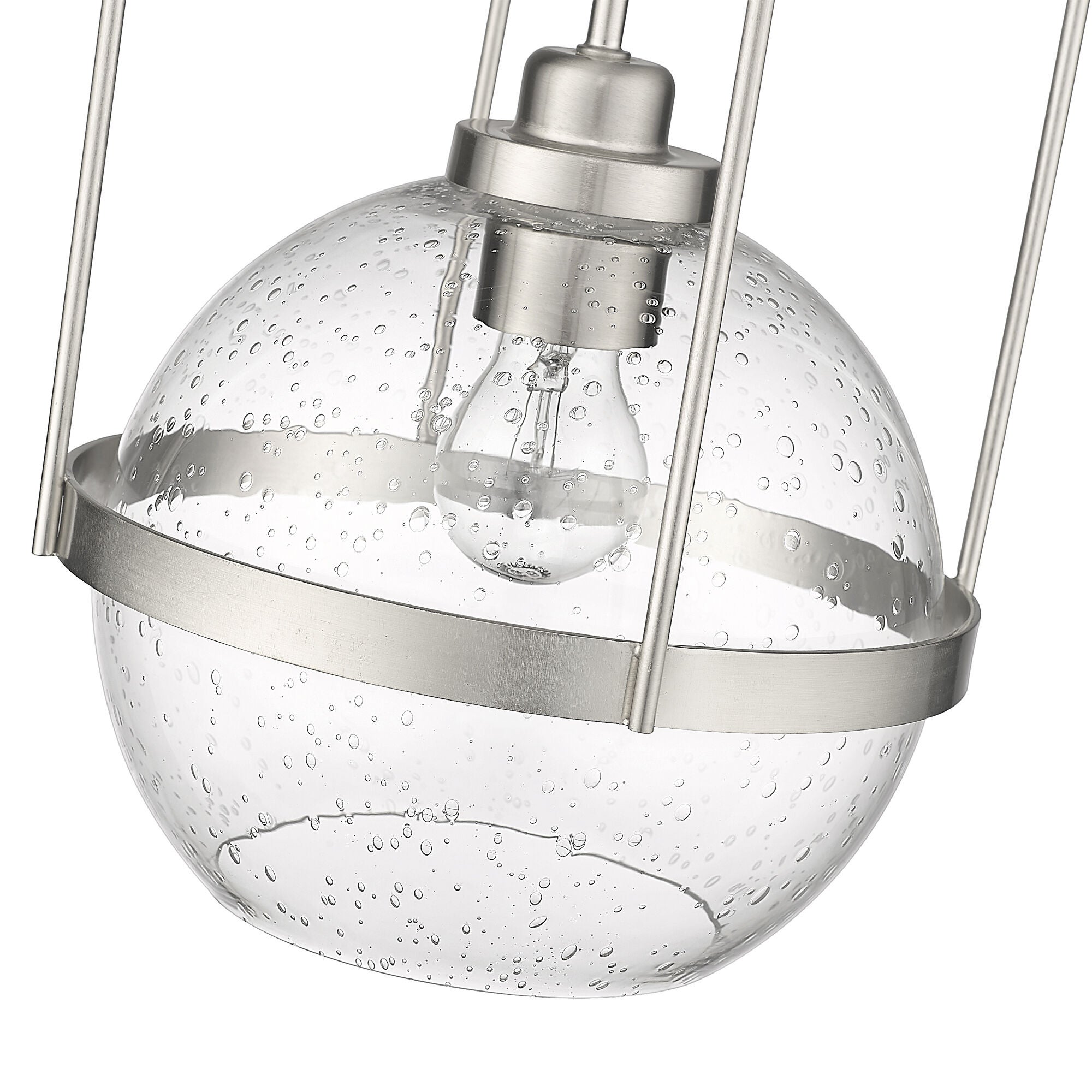 Shown in Brushed Nickel finish and Clear Seeded glass