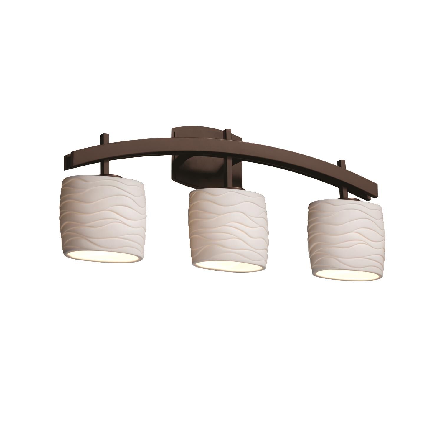 Shown in Dark Bronze finish and Translucent Porcelain glass and Waves shade and Oval accent