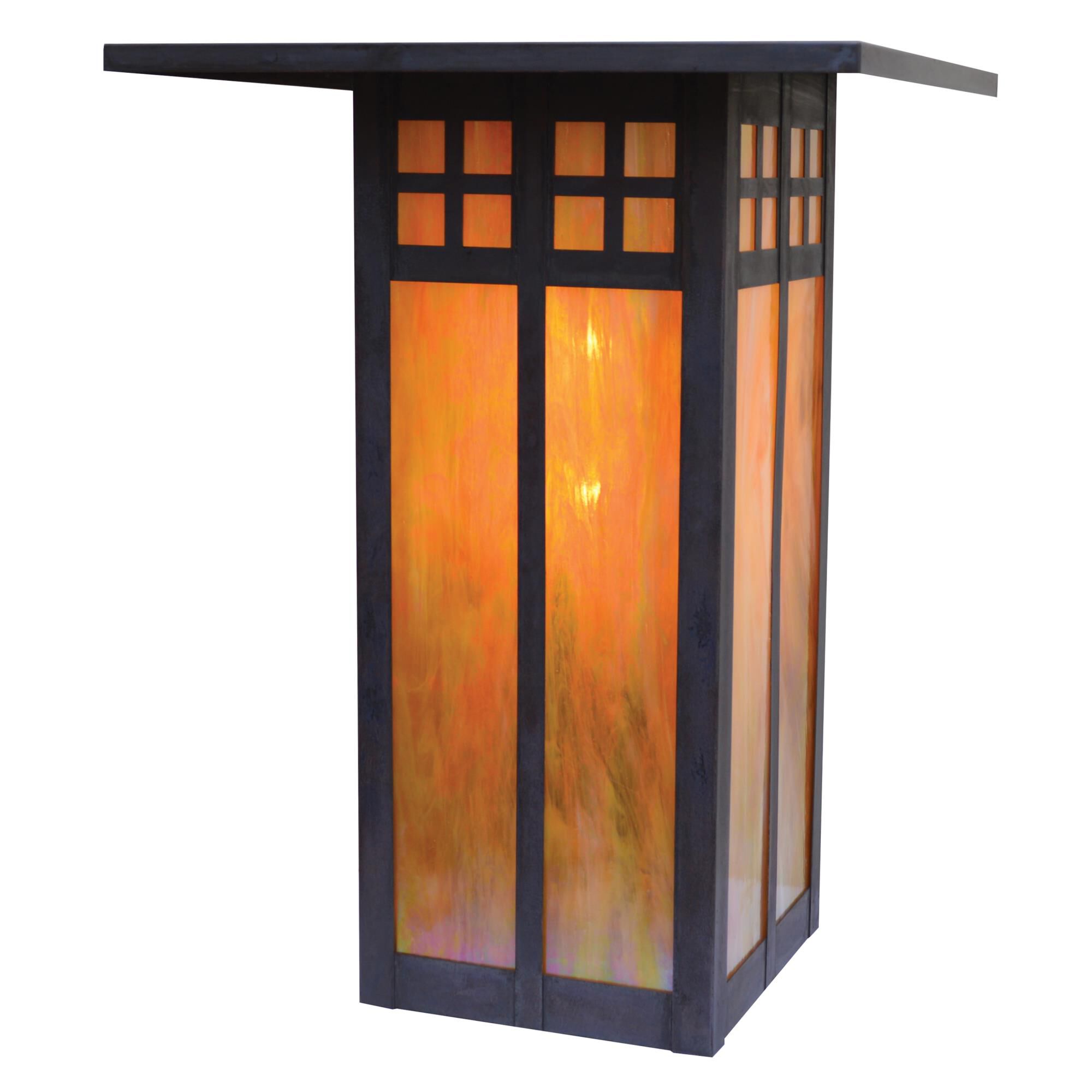 Shown in Mission Brown finish and Gold White Iridescent glass