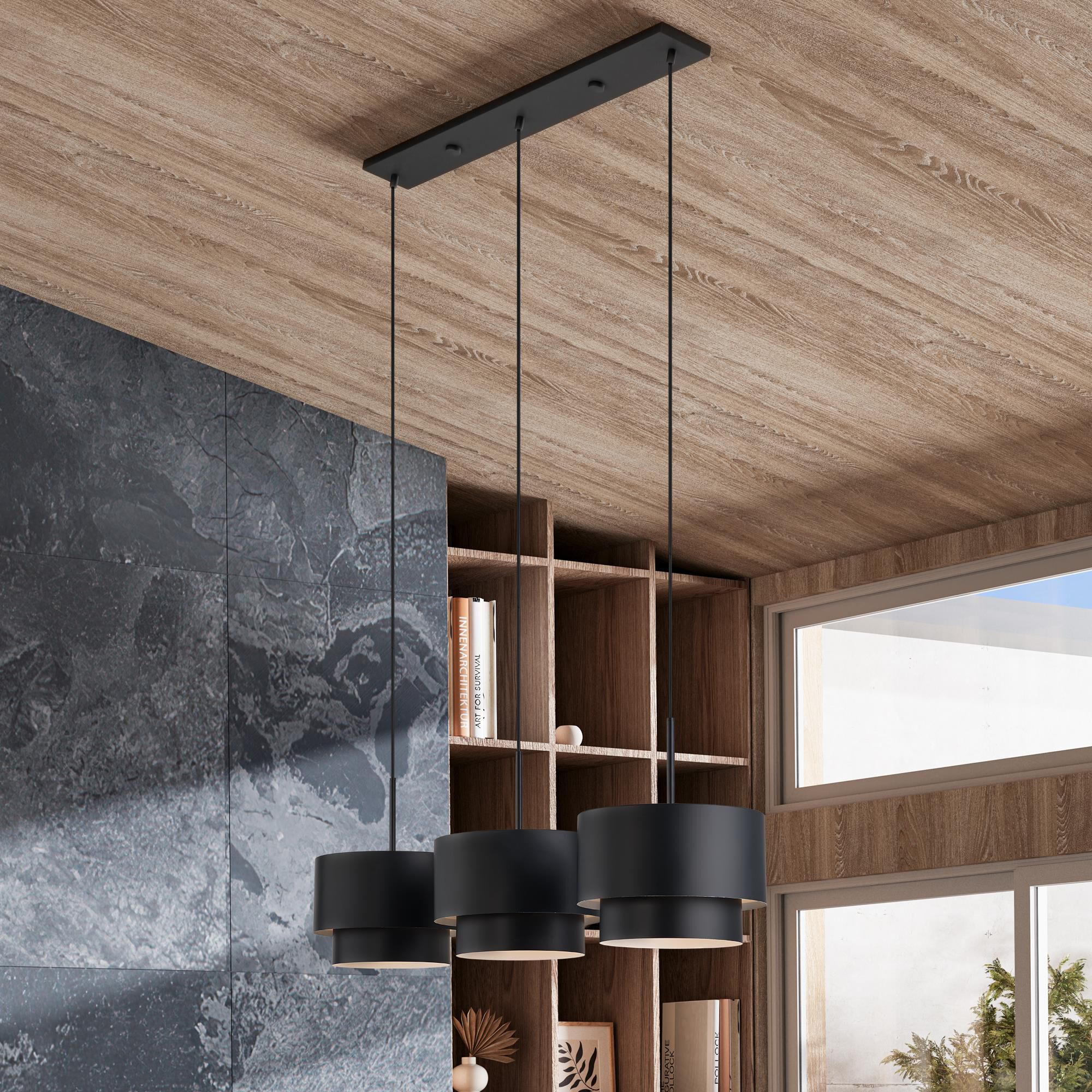 Shown in Black finish and Black Steel with Shiny White Inside shade