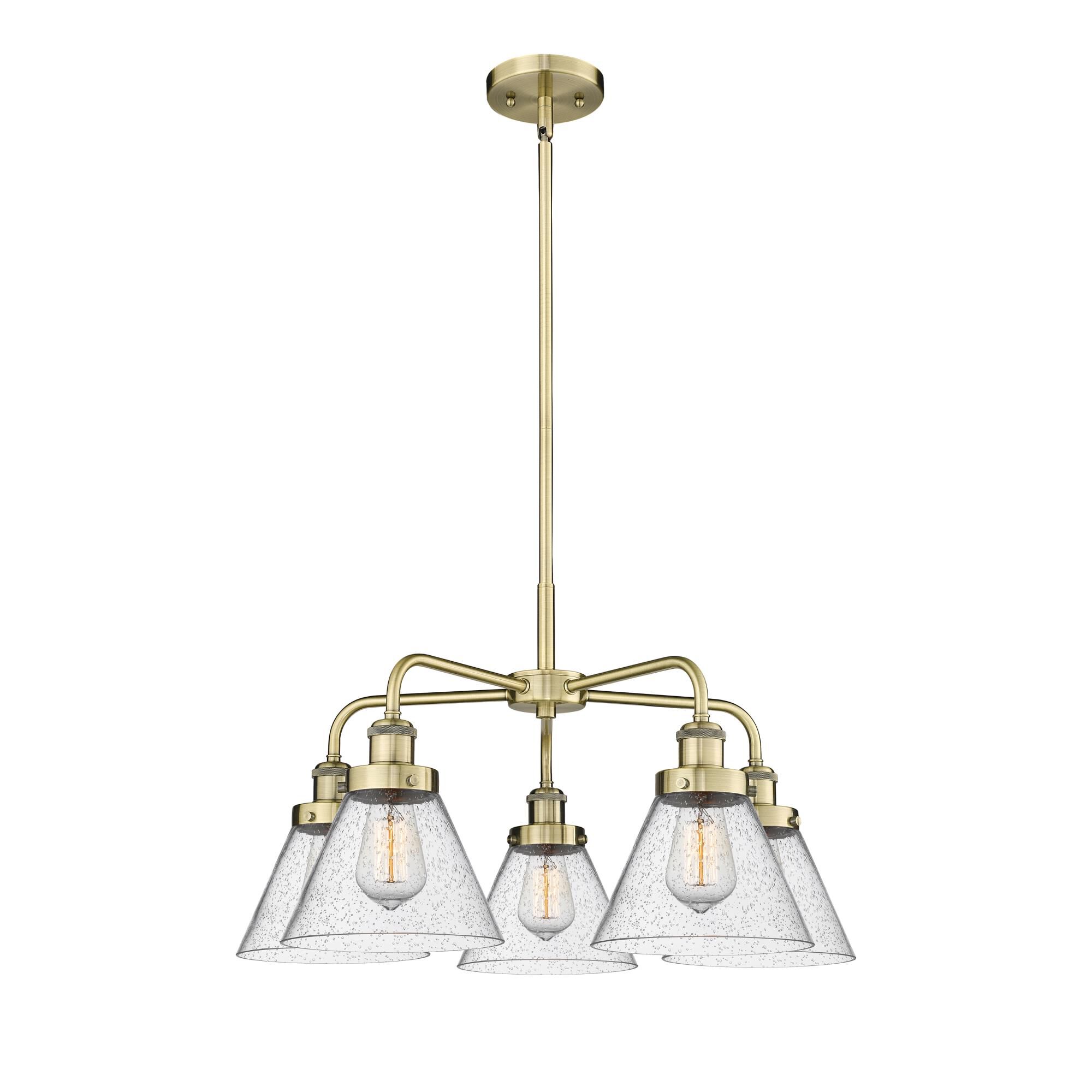 Shown in Antique Brass finish and Seedy glass