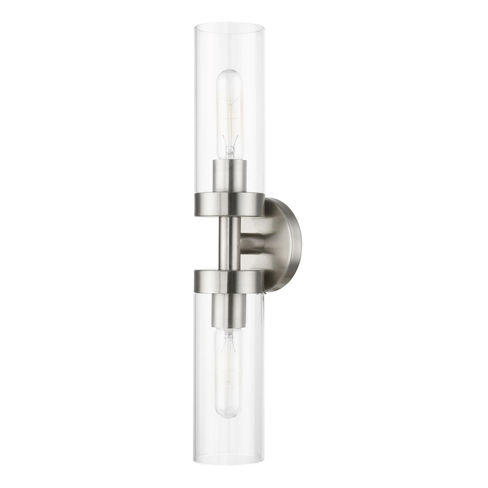 Shown in Brushed Nickel finish and Clear glass
