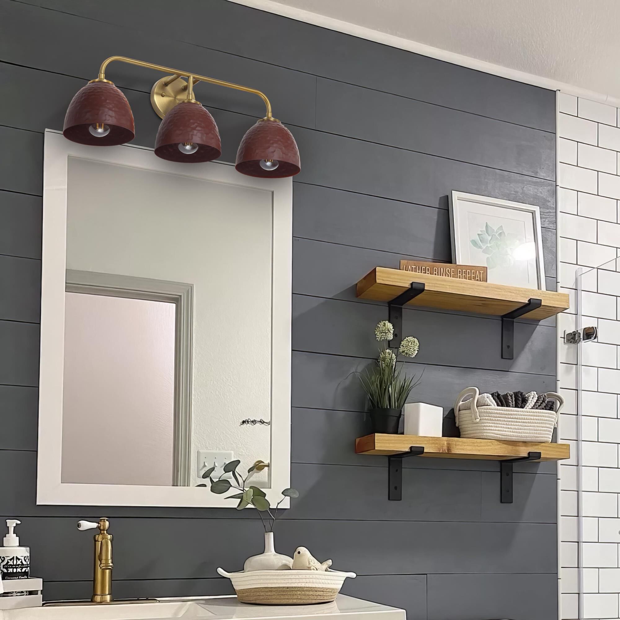 Shown in Modern Brass finish and Matte White shade