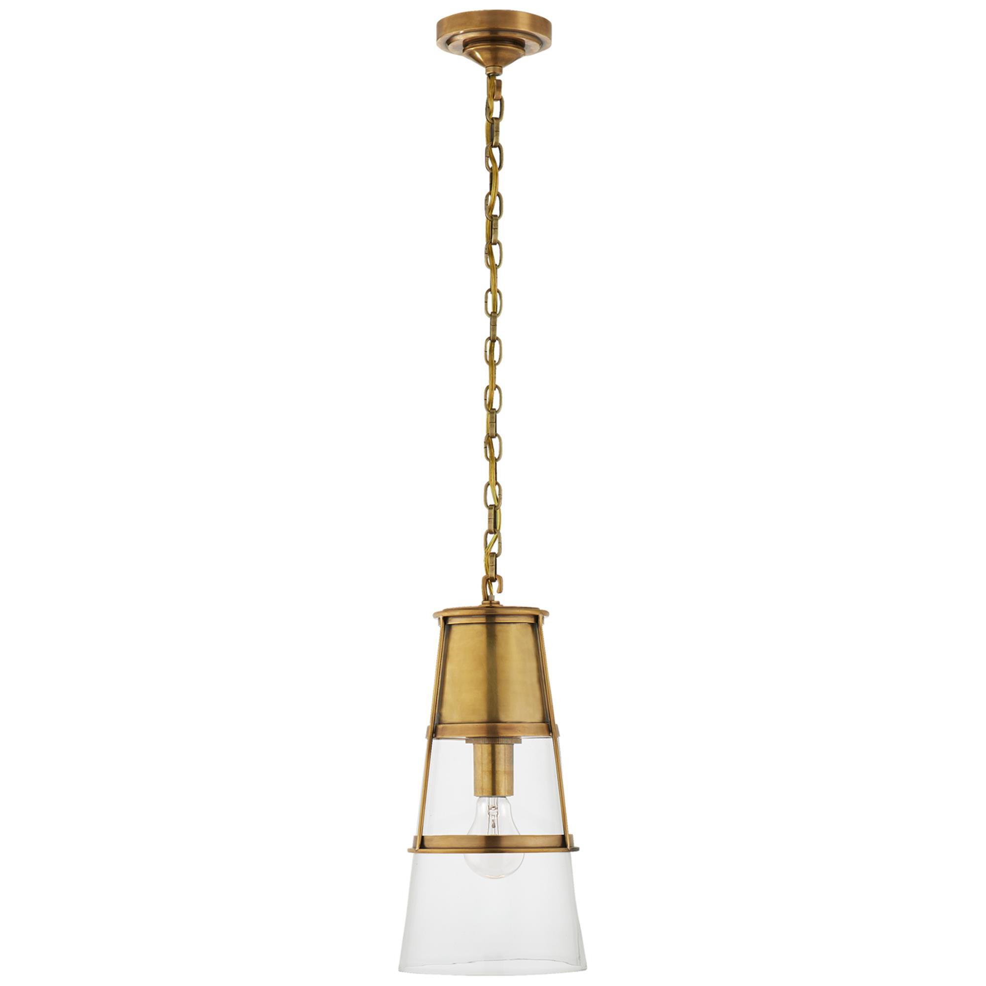 Shown in Hand-Rubbed Antique Brass finish and Clear glass