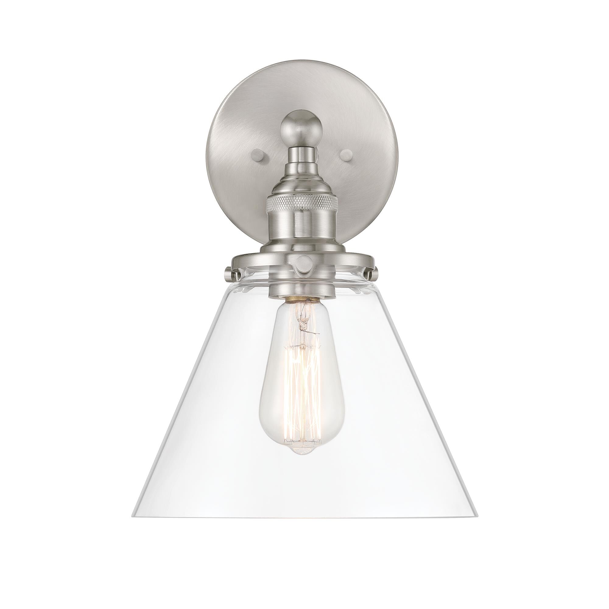Shown in Brushed Nickel finish and Clear glass