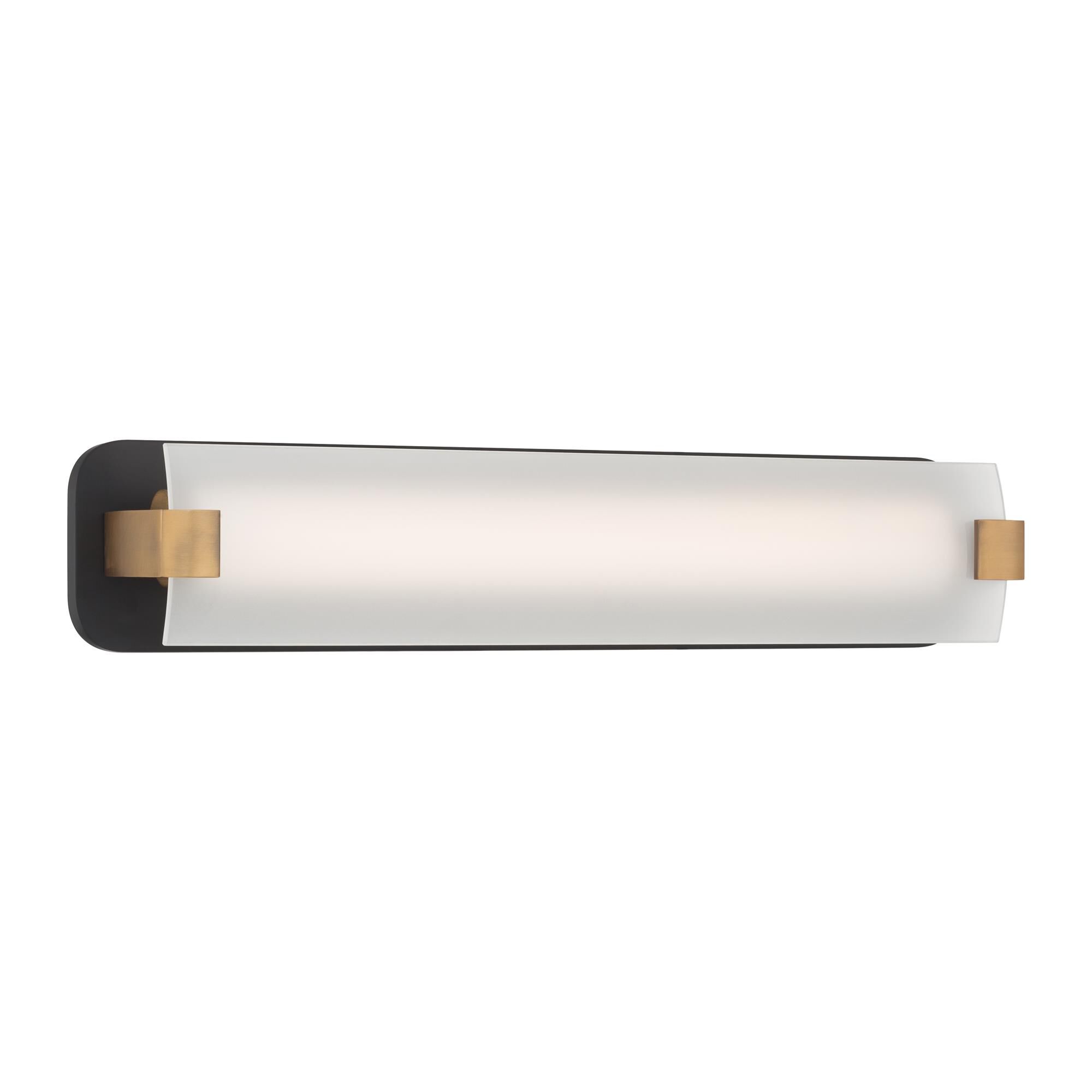 Shown in Dark Matte Black and Legacy Brass finish and Etched White glass