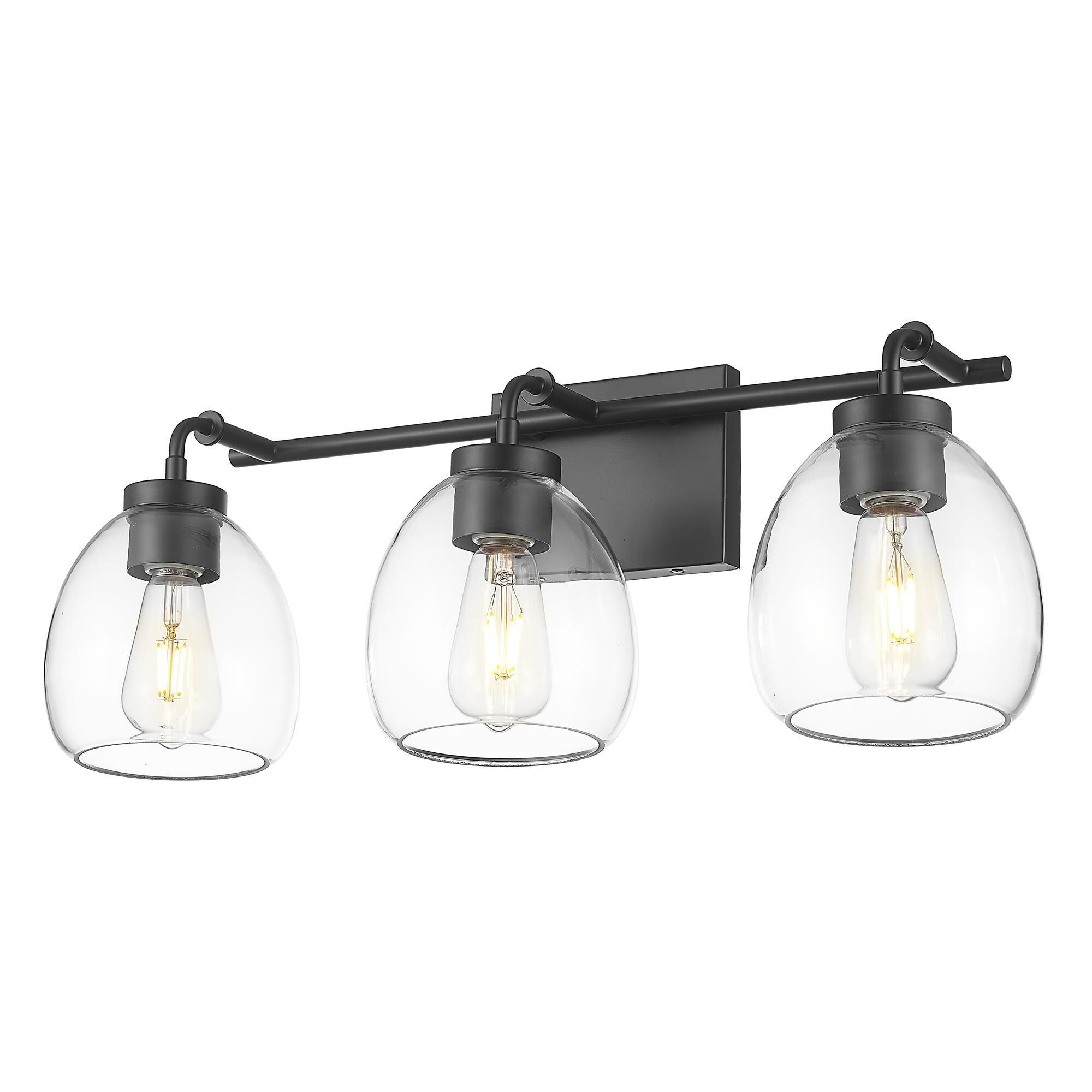 Shown in Matte Black finish and Clear Glass Globes shade