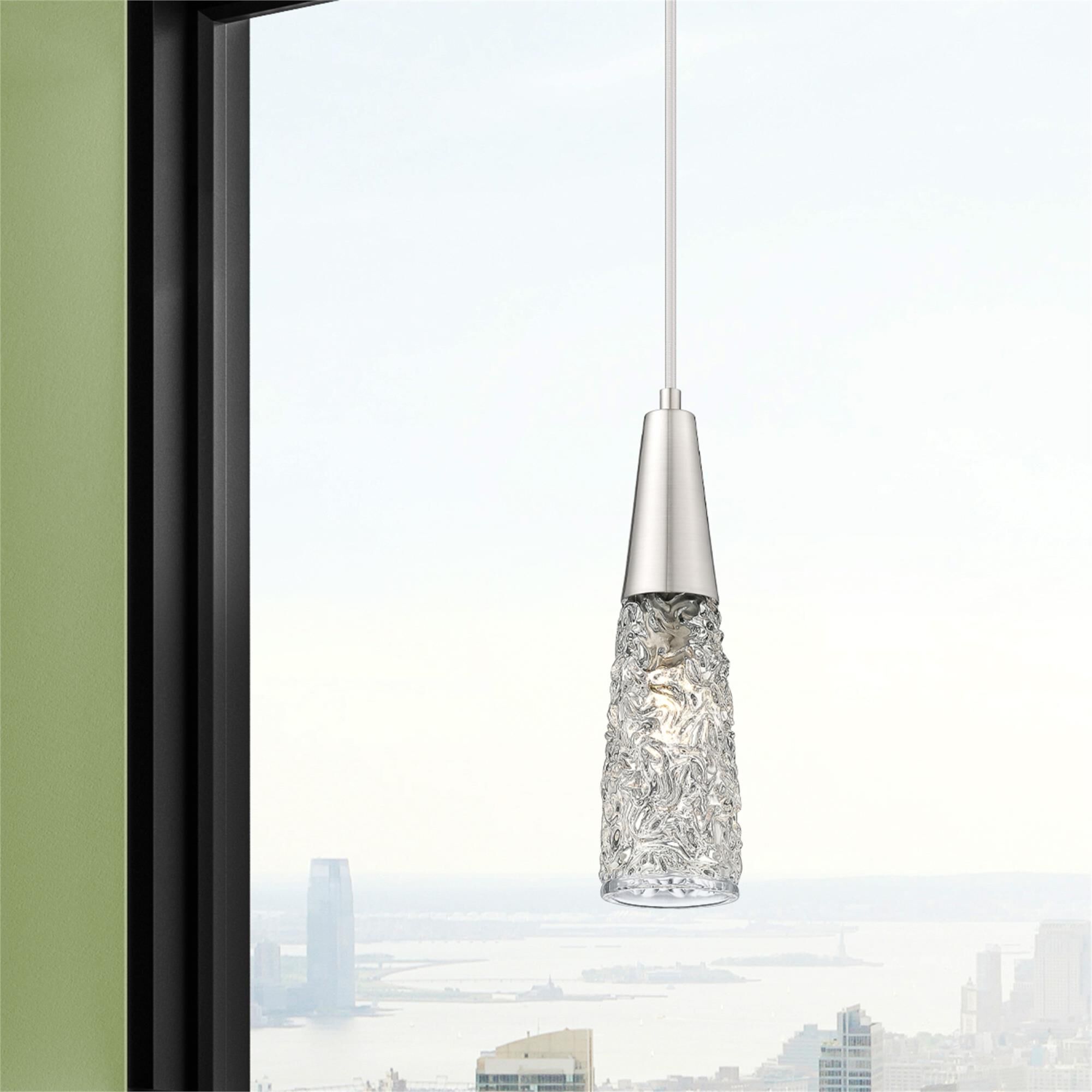 Shown in Satin Nickel finish and Clear shade