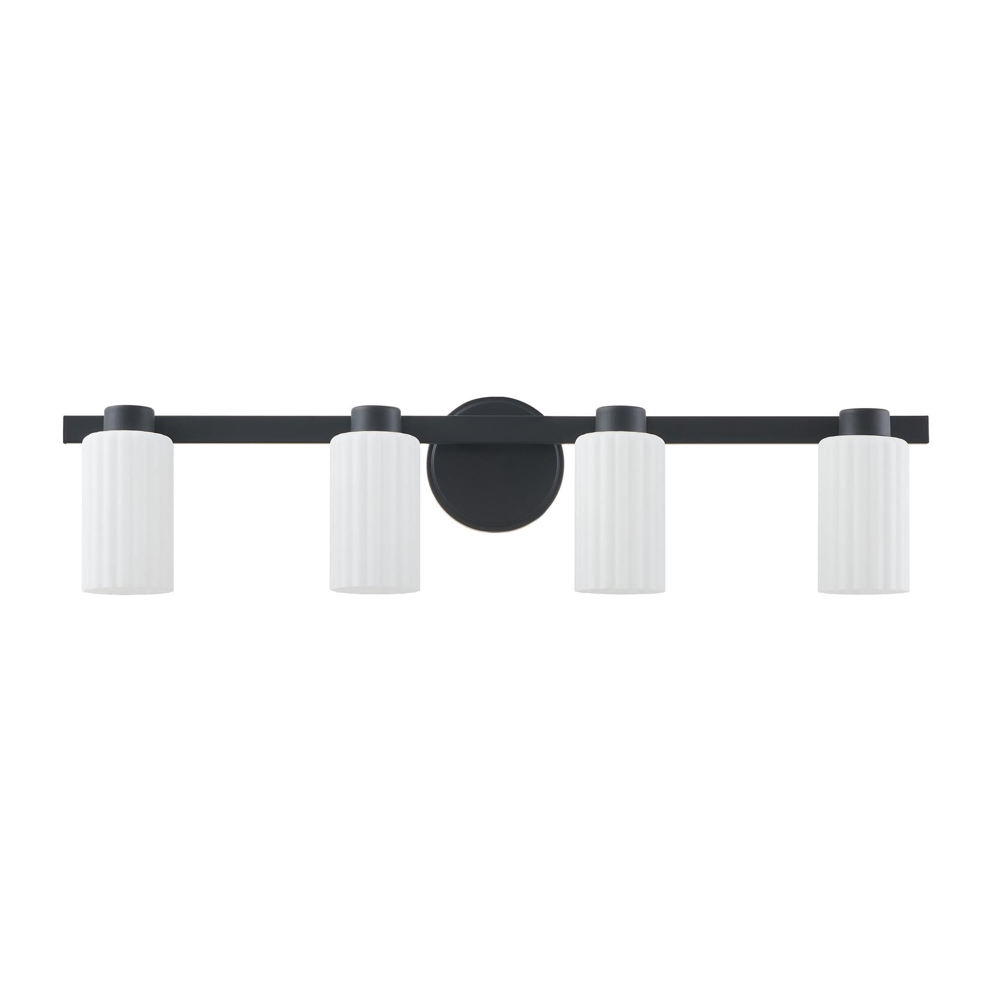 Shown in Matte Black finish and Etched Opal Ribbed glass