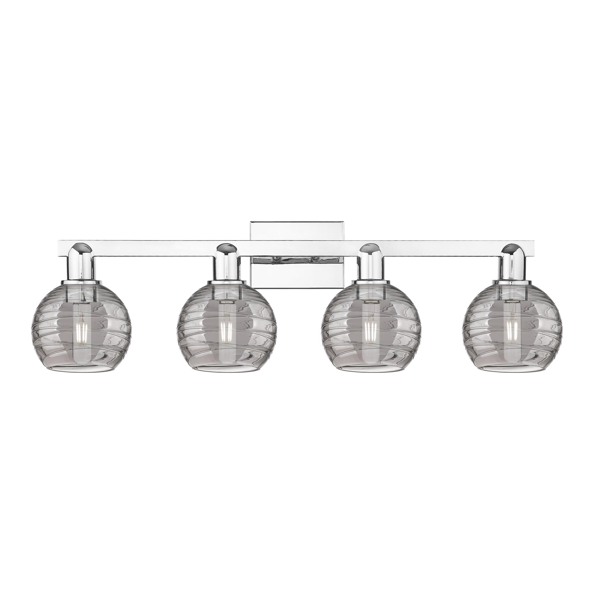Shown in Polished Chrome finish and Light Smoke Deco Swirl glass
